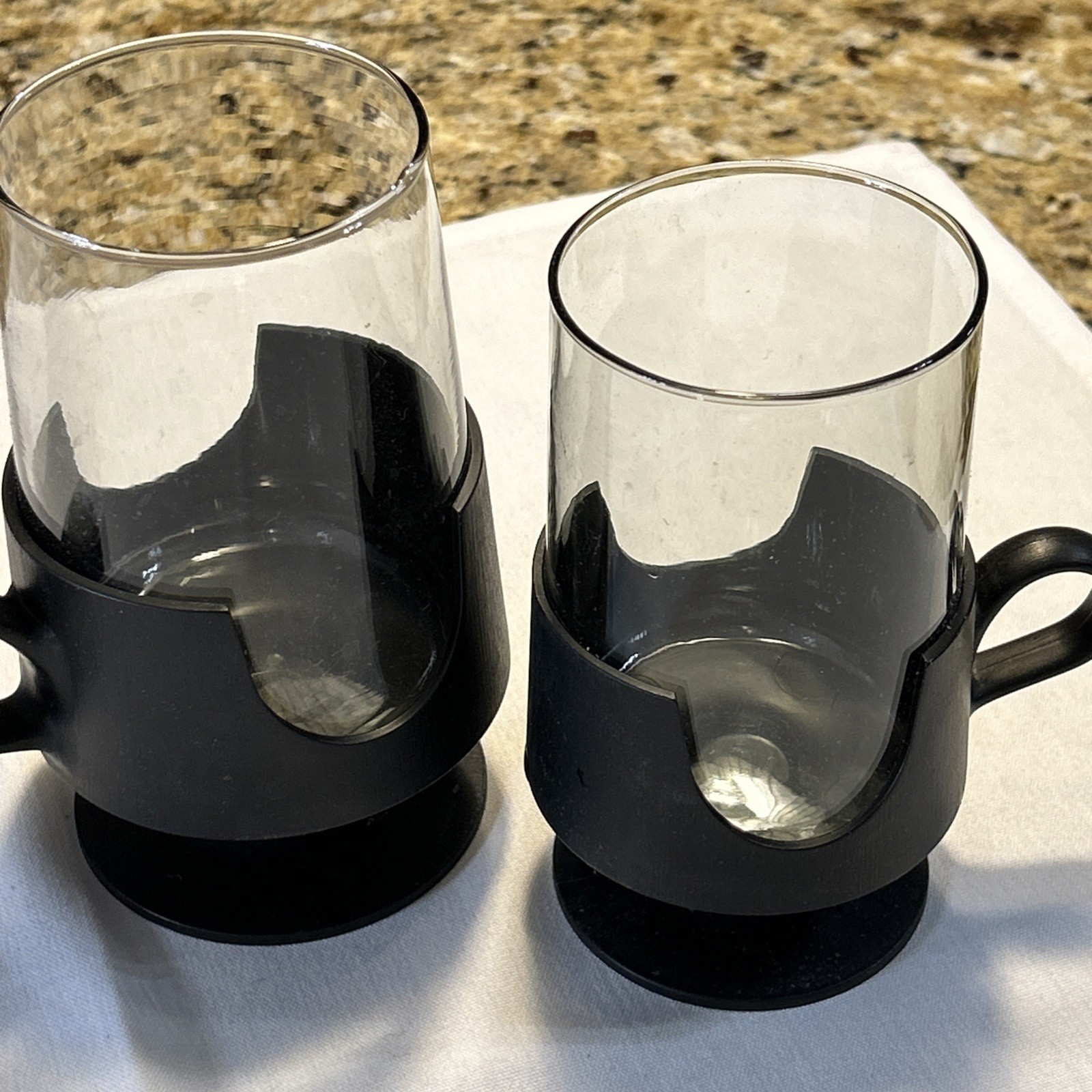 Vintage 70’s Glas-Snap Cups Black By Corning Set Of Six Bonus Smaller 1