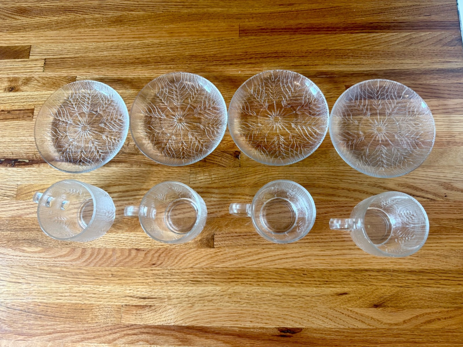 Arcoroc Country Wheat Tea Cups & Saucers Set of 4 Clear Glass France Vintage