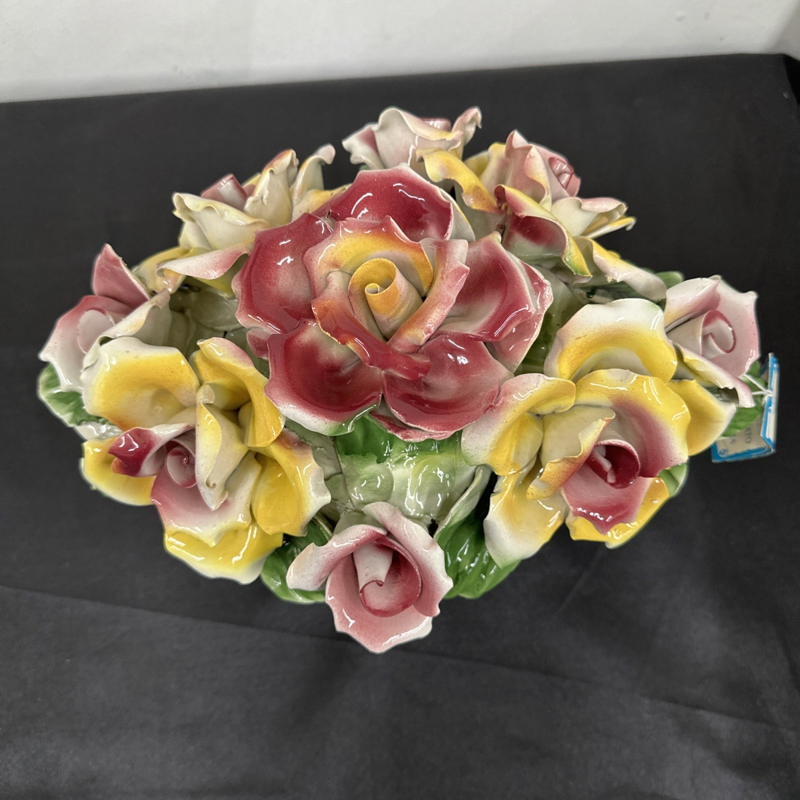 MCM Capodimonte Roses Porcelain Floral Italian Centerpiece XL Size Made in Italy