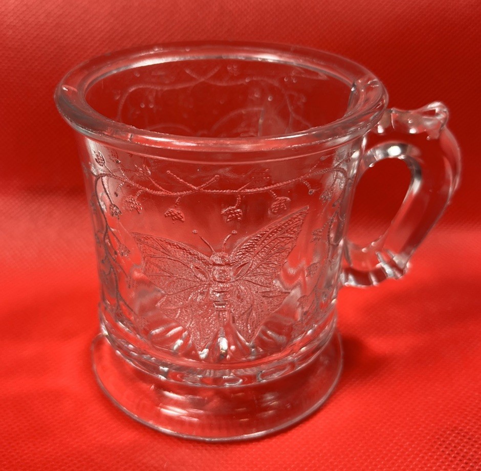 Bryce Higbee Acme / Butterfly With Spray Pattern Glass Mug Circa 1882