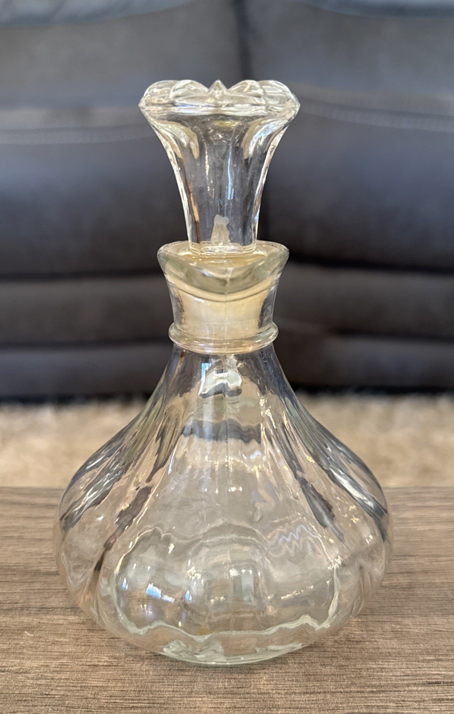 Vintage Clear Glass Oil/ Vinegar Bottle With Stopper-5 & 1/2 Inches Tall