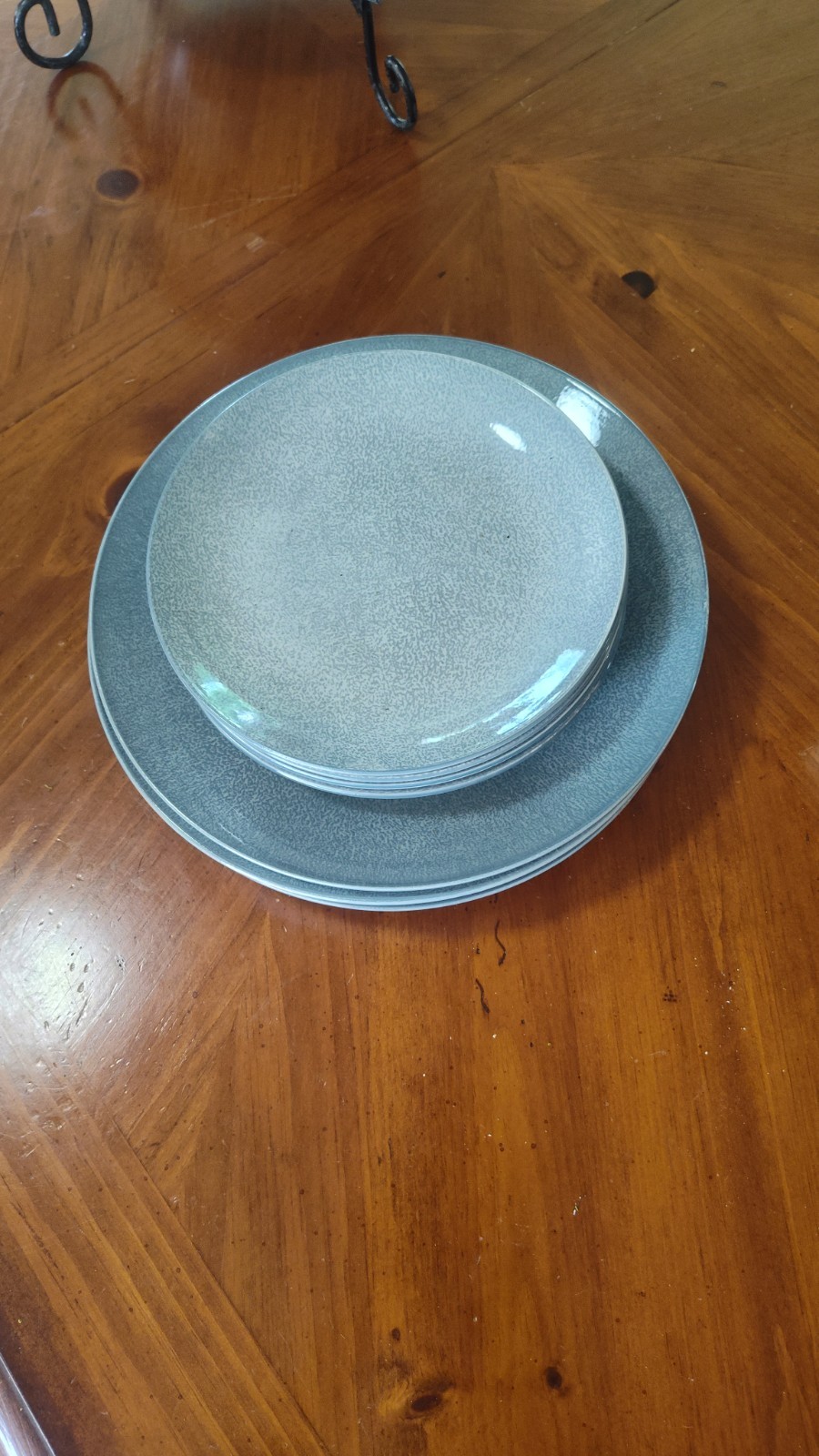 2pc Gray Ceramic Round Plate Set, Glossy Art Pottery, Minimalist Decor