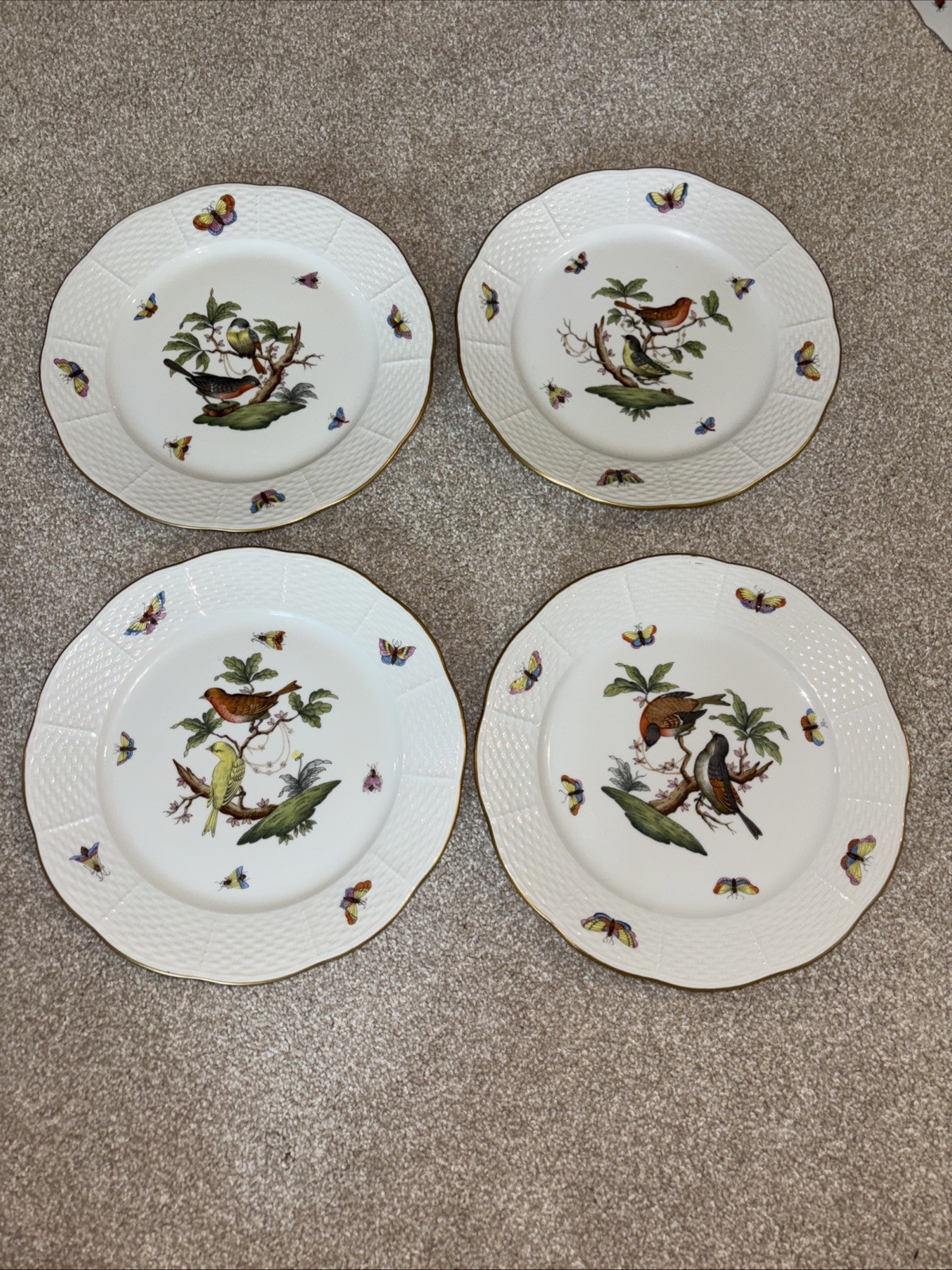 Herend ROTHSCHILD BIRD 8 3/4” Salad/Dessert Plates #521 Lot Of 4