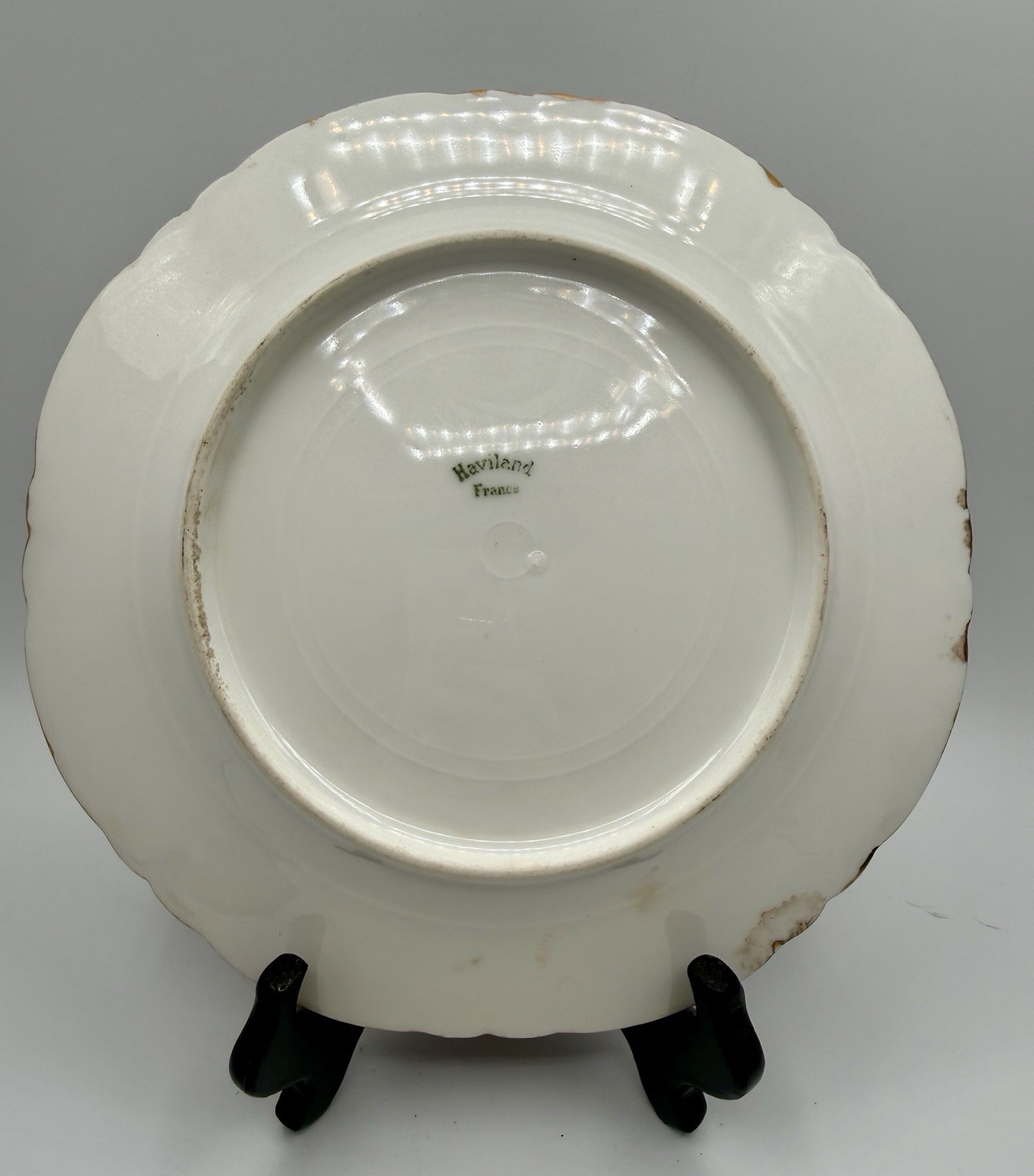 Antique handpainted Haviland Limoges porcelain plate w/yellow roses & gold trim