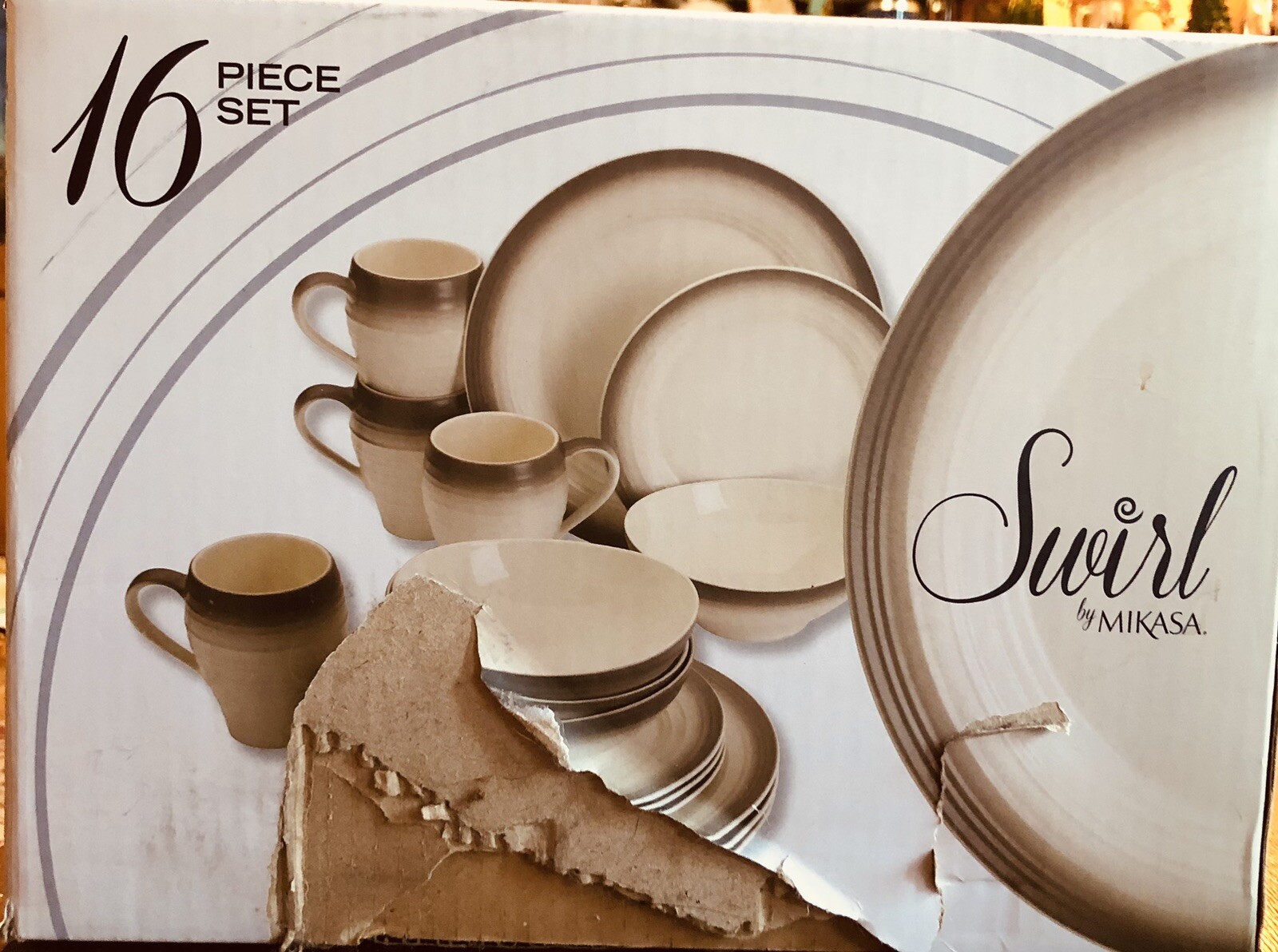 Mikasa Swirl Ombre 15-Piece Dinnerware Set in Mocha – MISSING ONE BOWL