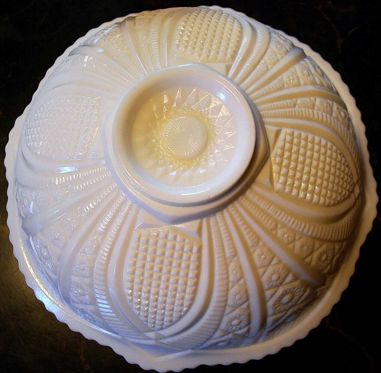 Vtg 1930s McKee THE CONCORD White Milk Glass PUNCH BOWL & PEDESTAL BASE SET 13″