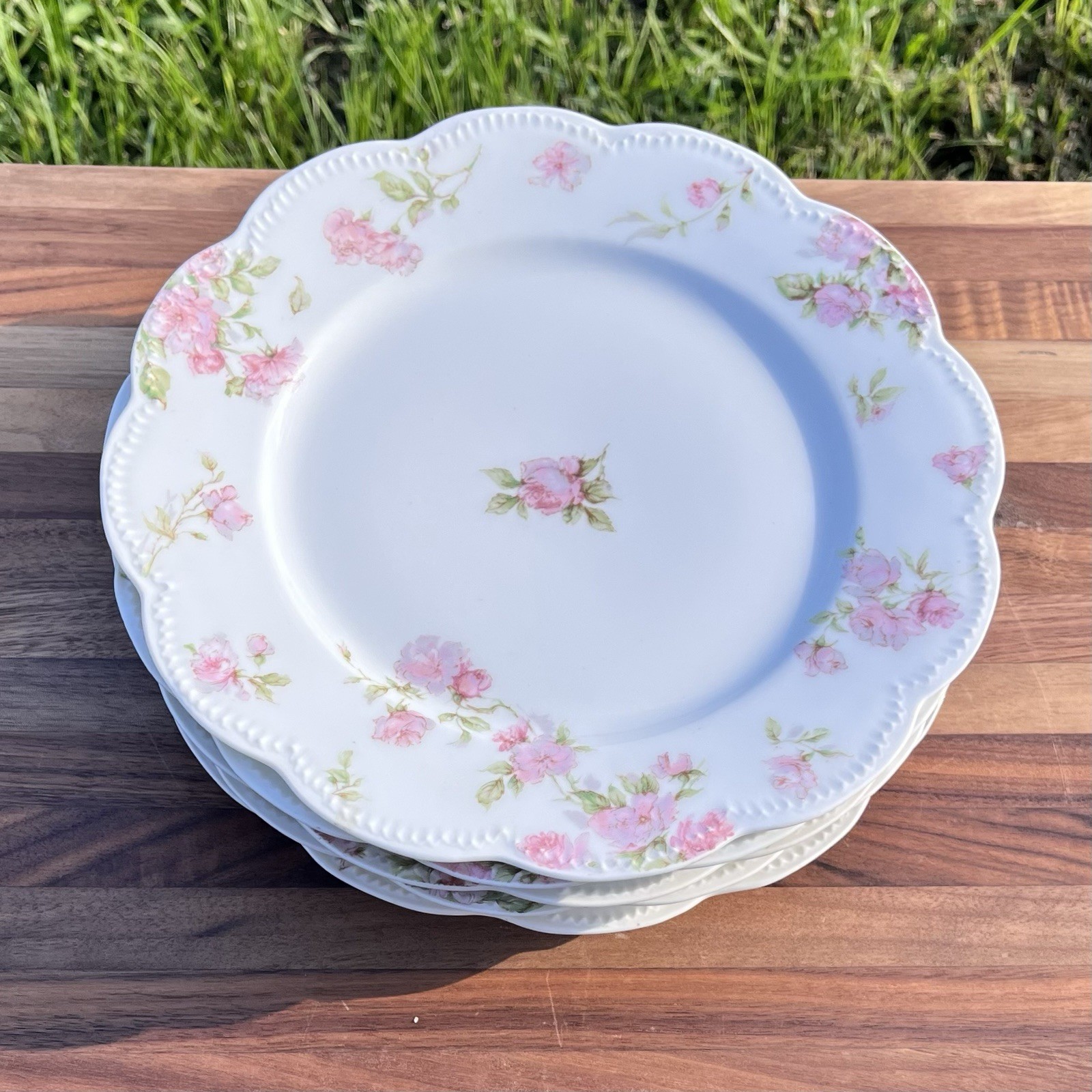 Antique Haviland Limoges Schleiger 39C Luncheon Plates Set 5 Pink Roses 8.5”
