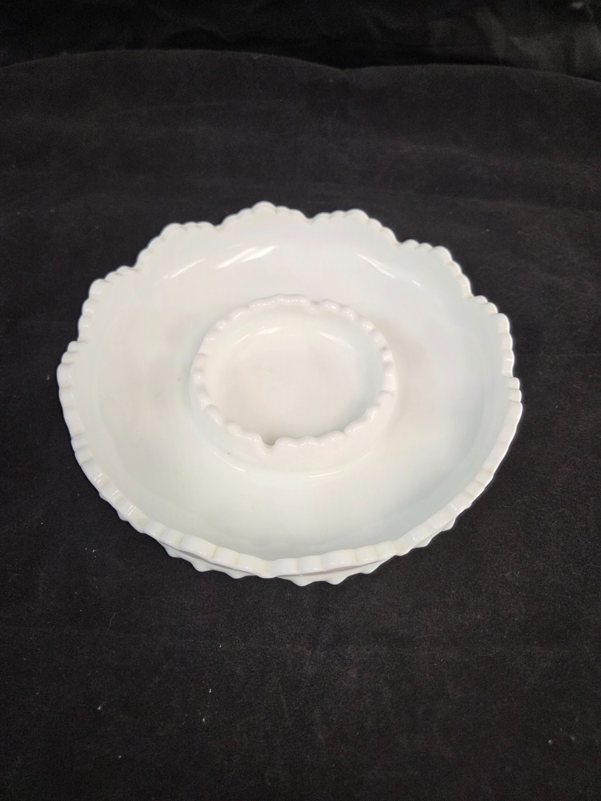 VTG Fenton White Milk Glass Hobnail 9 1/2″ Chip ‘N Dip/Candle Bowl #3748