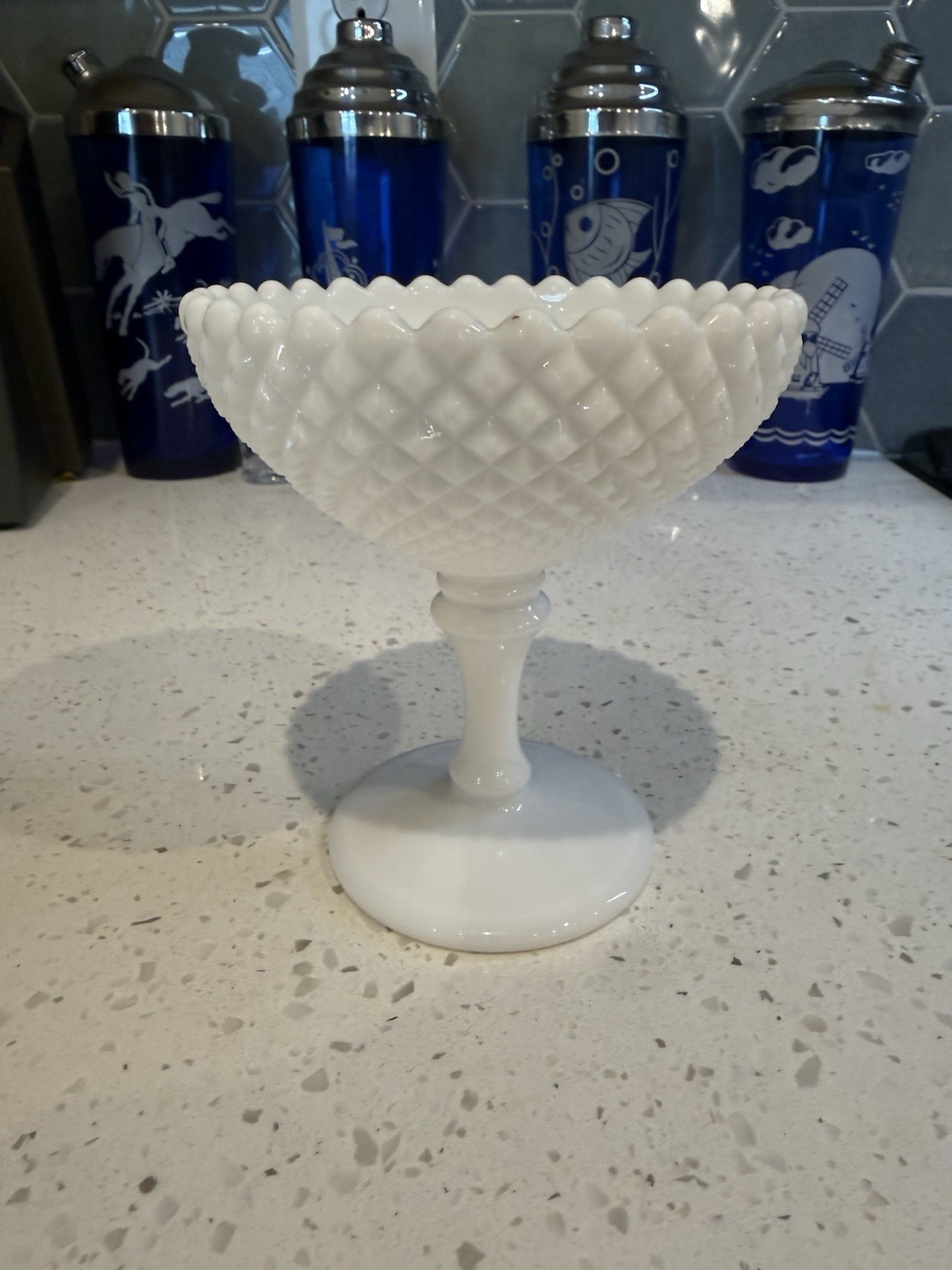 Westmoreland English Hobnail Diamond Footed Compote Bowl Mid Century