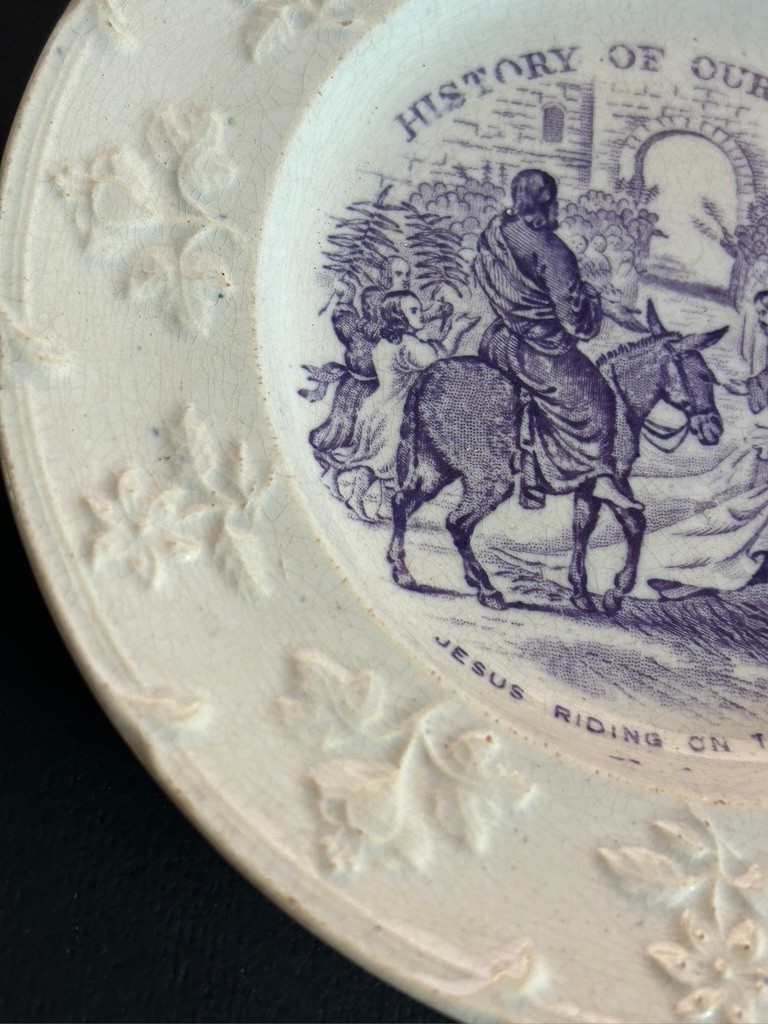Antique Raised Border Creamware Child’s Plate History of our Saviour 7.5″