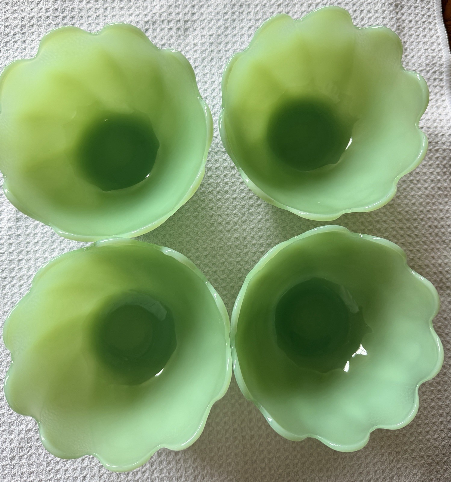 Fire King Jadeite Lotus Blossom Leaf Dessert Cup Bowl Set of 4 Vintage 4”