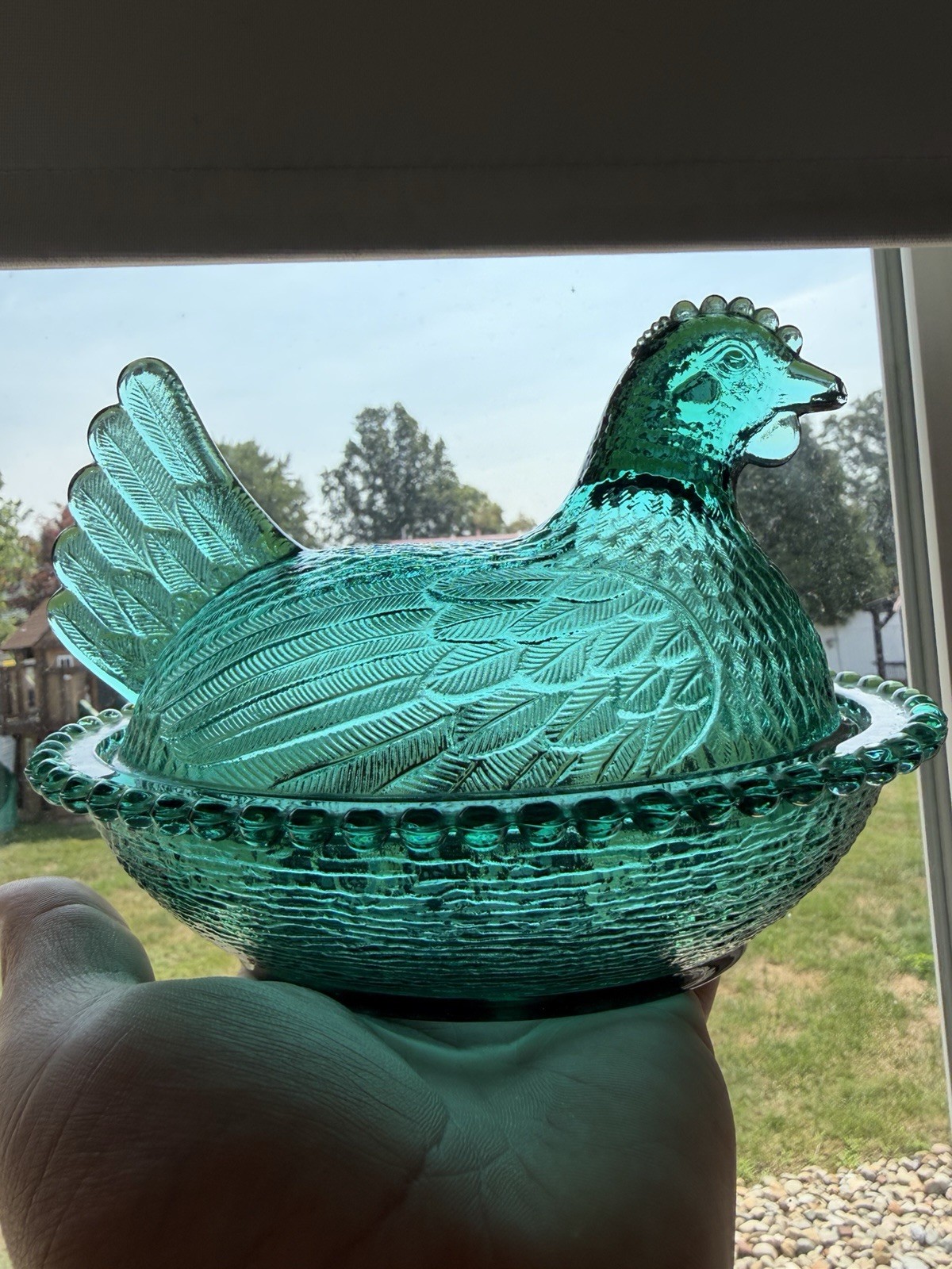 HTF RARE Vintage Indiana Glass Evergreen Hen On Nest Great Condition READ