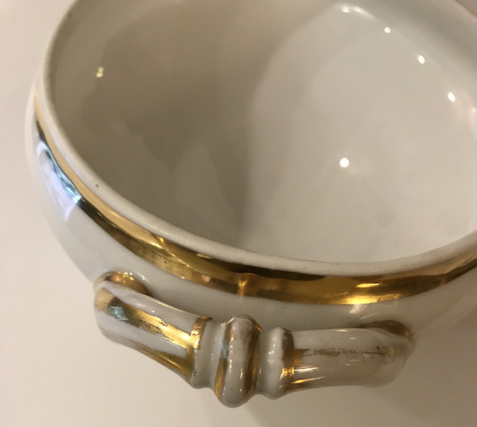 VICTORIAN GOLD ENCRUSTED BONE CHINA TUREEN & LID-11 5/8”L X 7”W X 7”H
