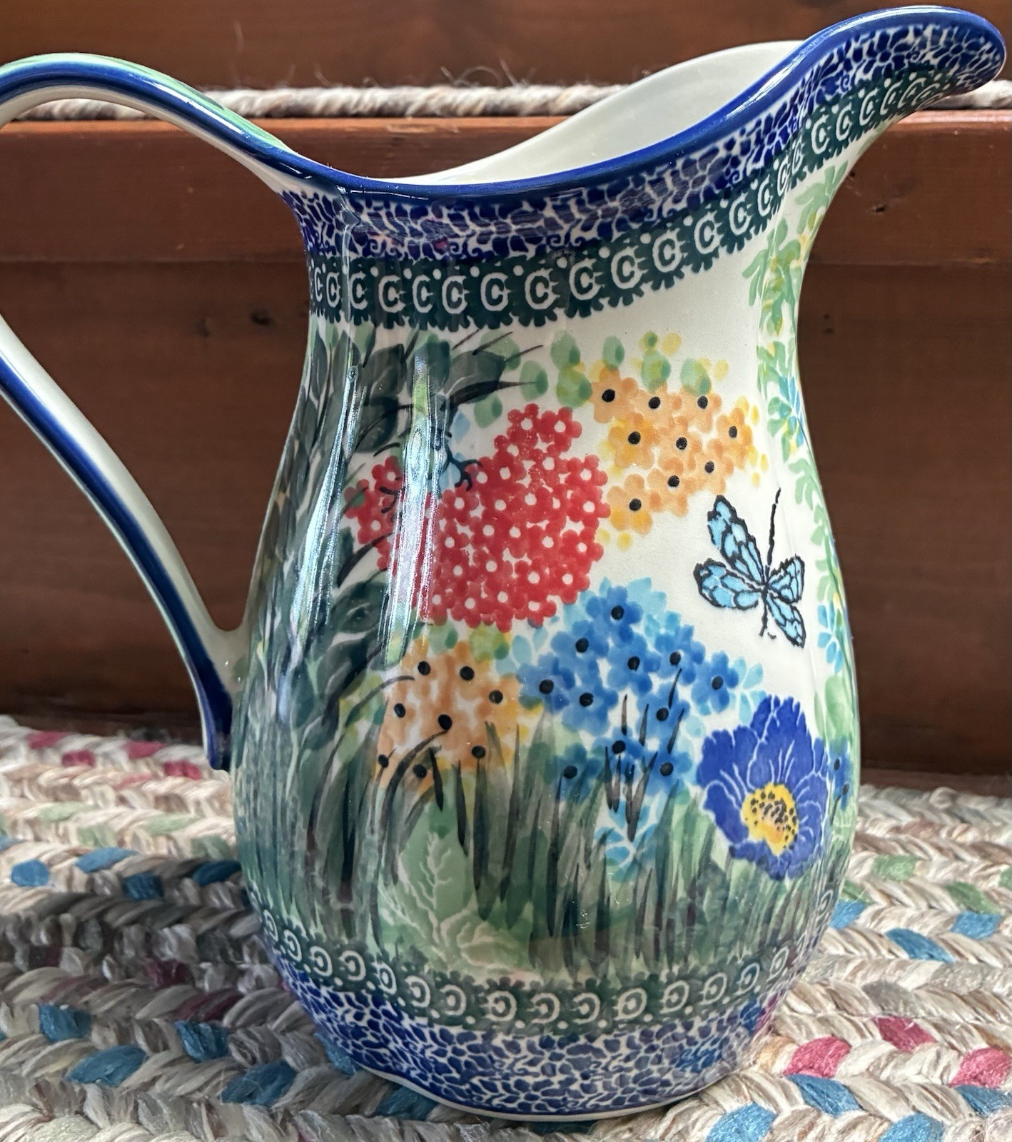 UNIKAT 4612 Blue Rose Polish Pottery 8” Teresa Pitcher