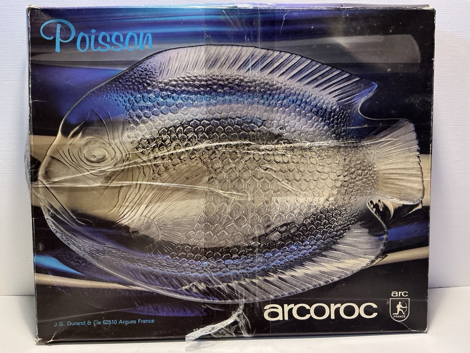 Large Arcoroc Clear Glass Fish Platter Poisson Plate 15.5×12.75 New Open Box
