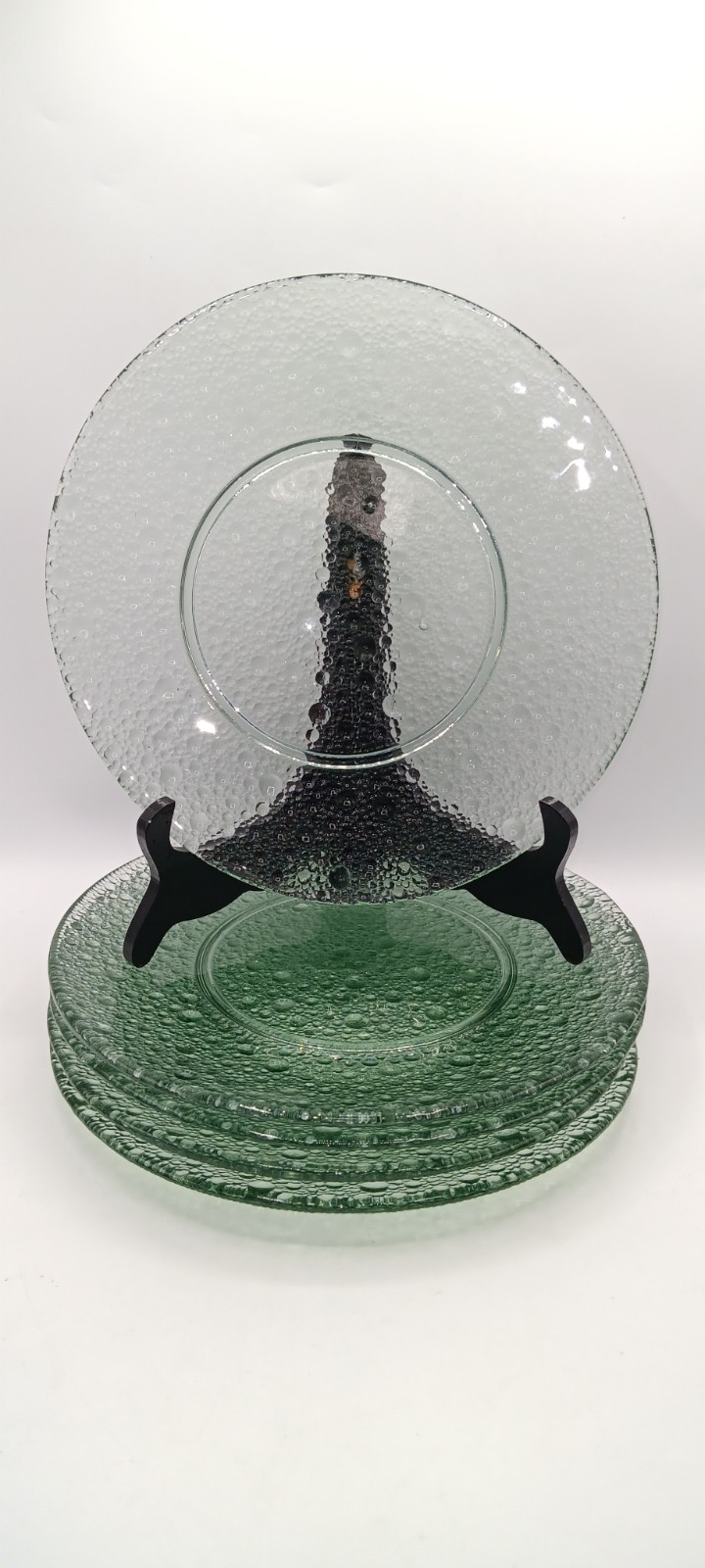 Vintage 70s Czech Pavel Panek Sklo Union Green Bubble Glass 10.75″ Dinner Plate