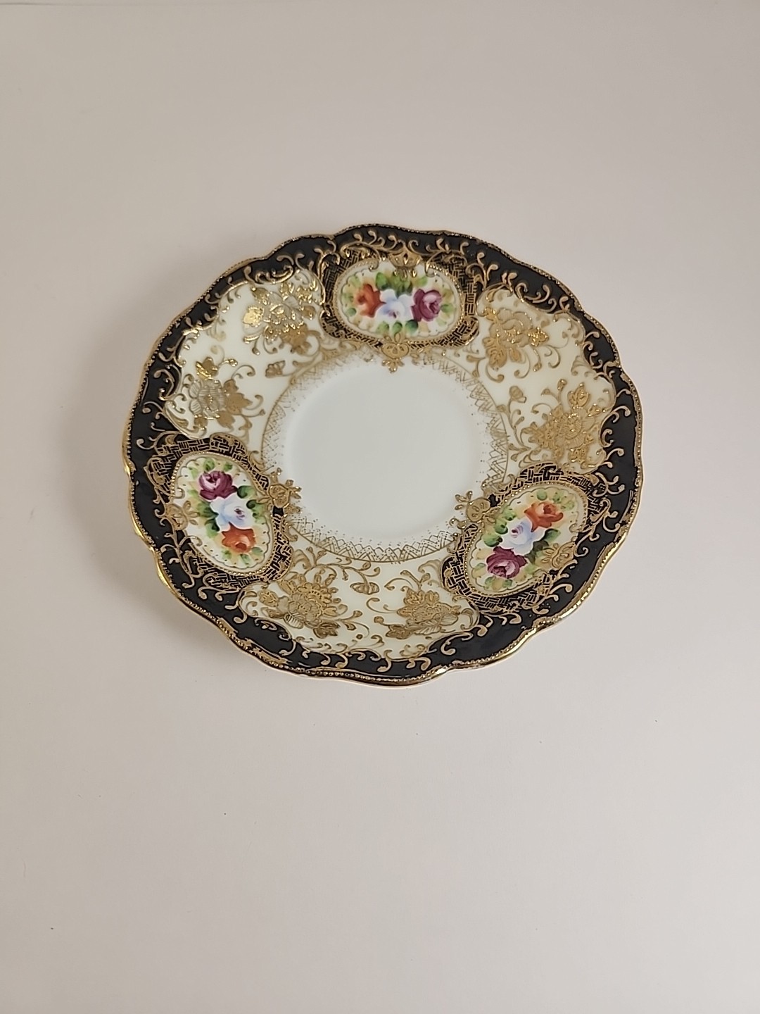 Vintage Chubu China Saucer Made in Occupied Japan Hand-Painted Gold Gilt Moriage