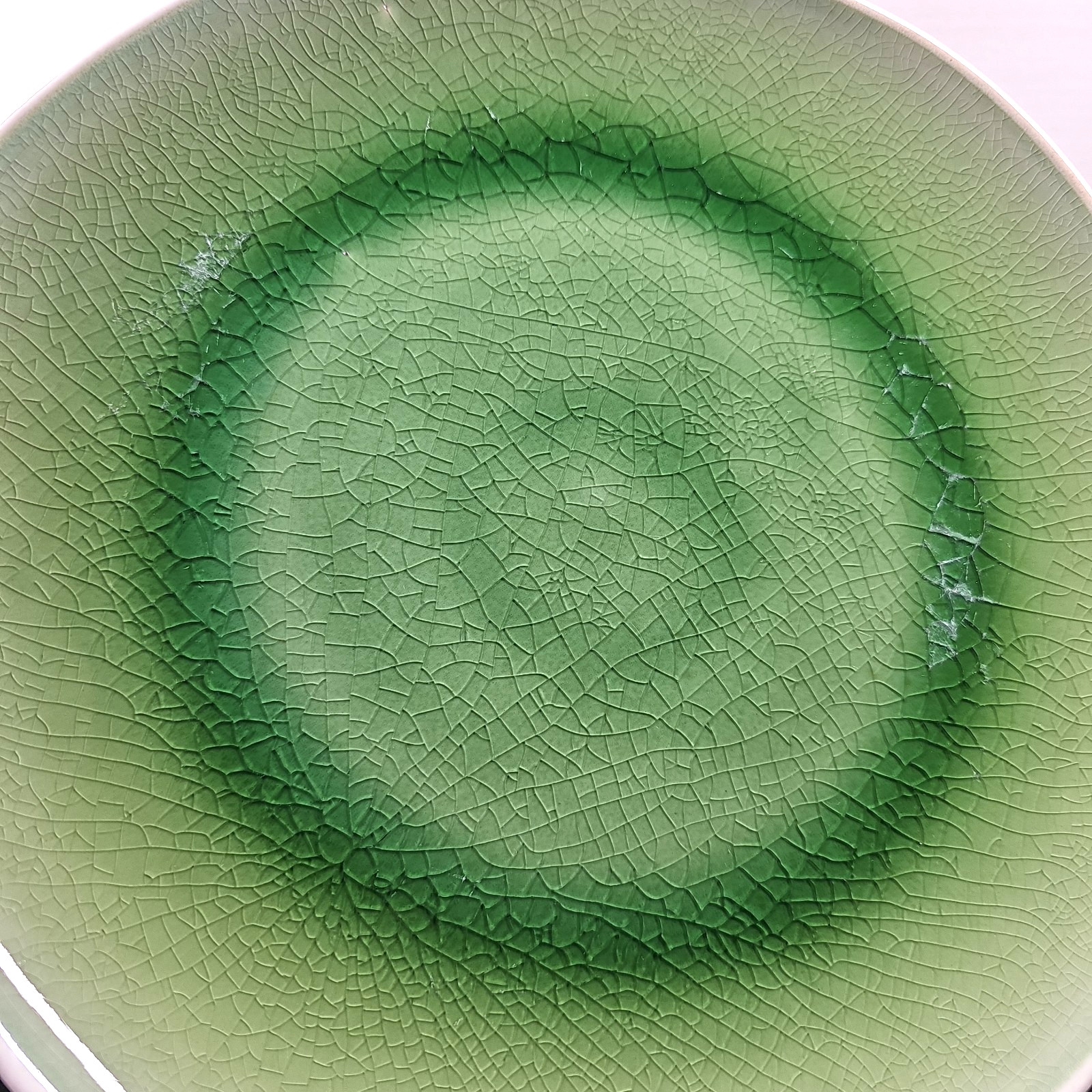 6 Roscher Crackle Glass Green Dinner Plates Set Elegant Stoneware Table Dish Lot