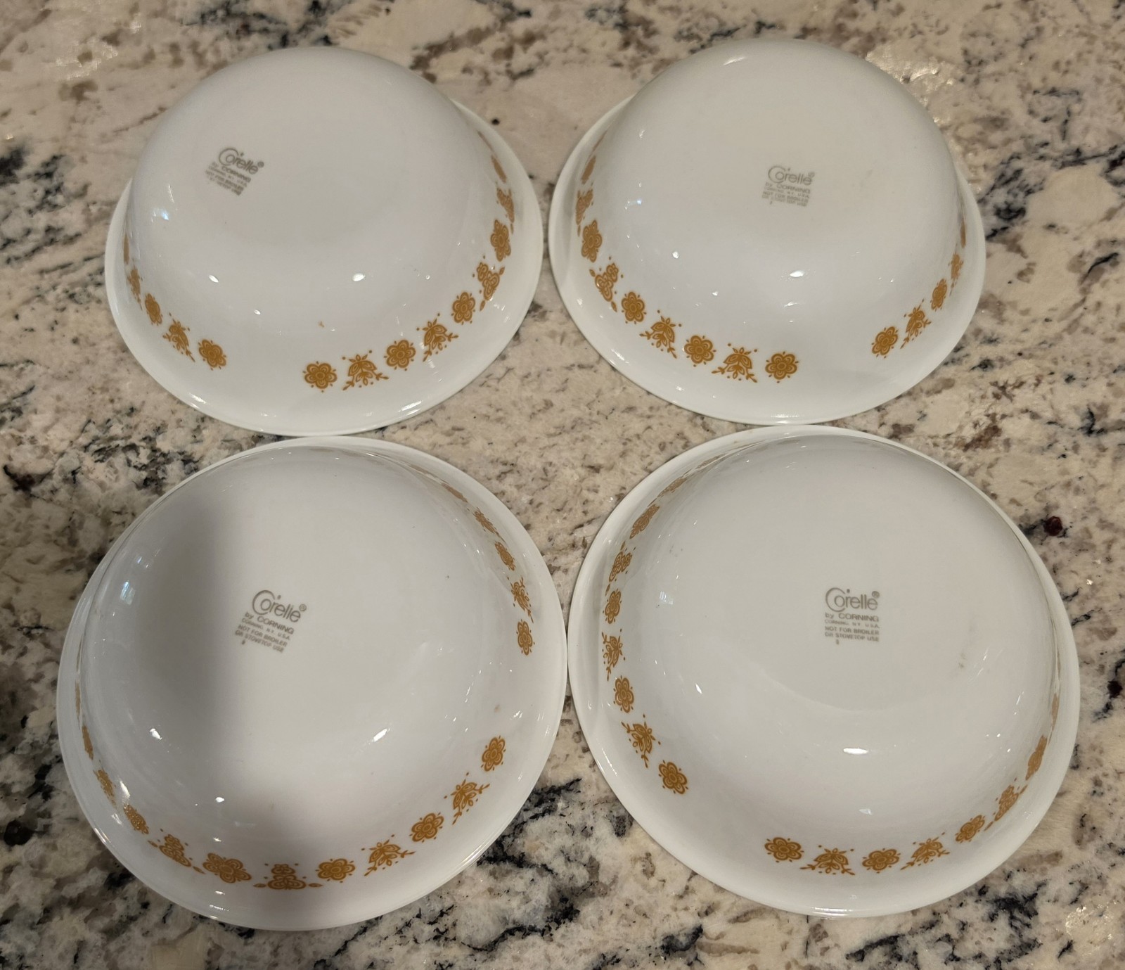 Vintage Corelle Butterfly Gold 6.25 in Cereal Salad Soup Bowls Set Of 4 USA EUC