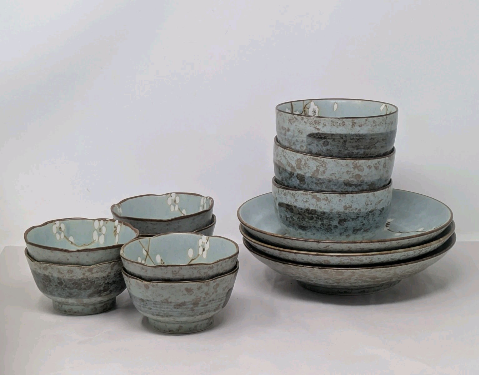 Set 12 Kafuh Blue Cherry Blossom Bowls Japan Sakura Soup Rice Dinner 4.5″ 5″ 9″