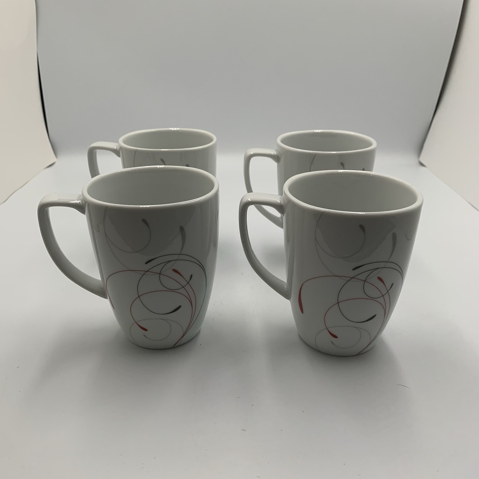 Corelle Coordinates Splendor Blk/Red/Gray Swirl Set of 4 Mugs Porcelain 12 oz