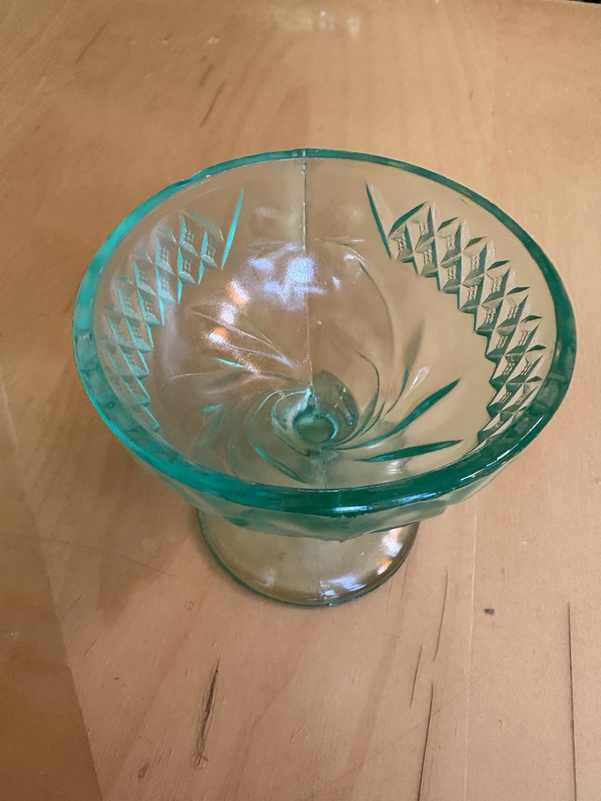 U.S. Glass Co Floral & Diamond Vaseline Green Sherbet Dessert Cups Set 10