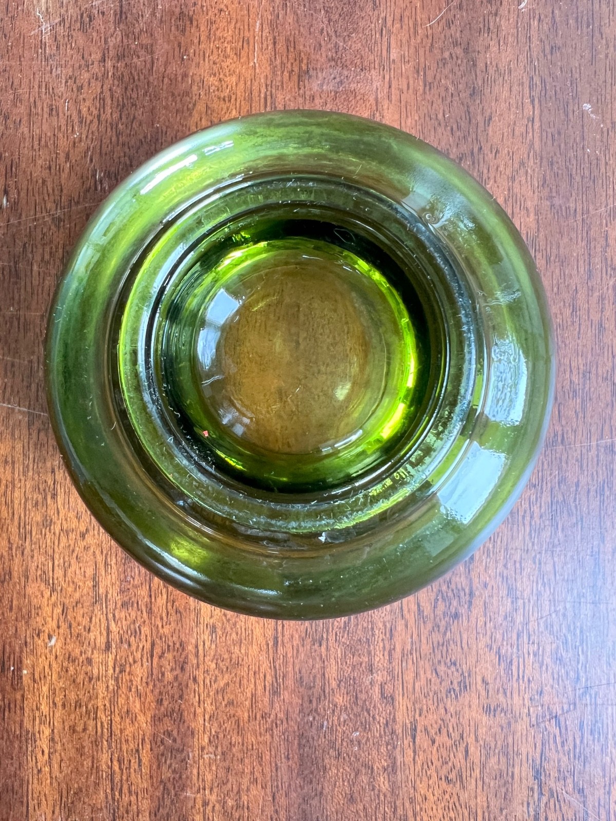 Vintage MCM Olive Green Glass Footed Bowl Retro Home Decor