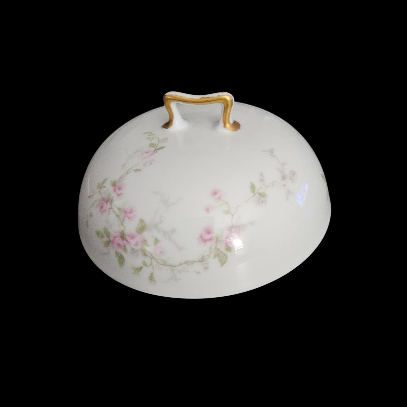 Theodore Haviland Limoges Butter Dish Lid Pink Roses Gold Trim France Vintage