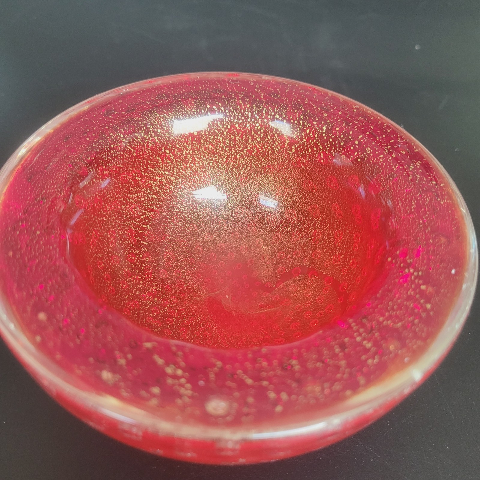 Mid-Century Modern Barovier & Toso Murano Red “Buccillante” Glass Bowl No Label