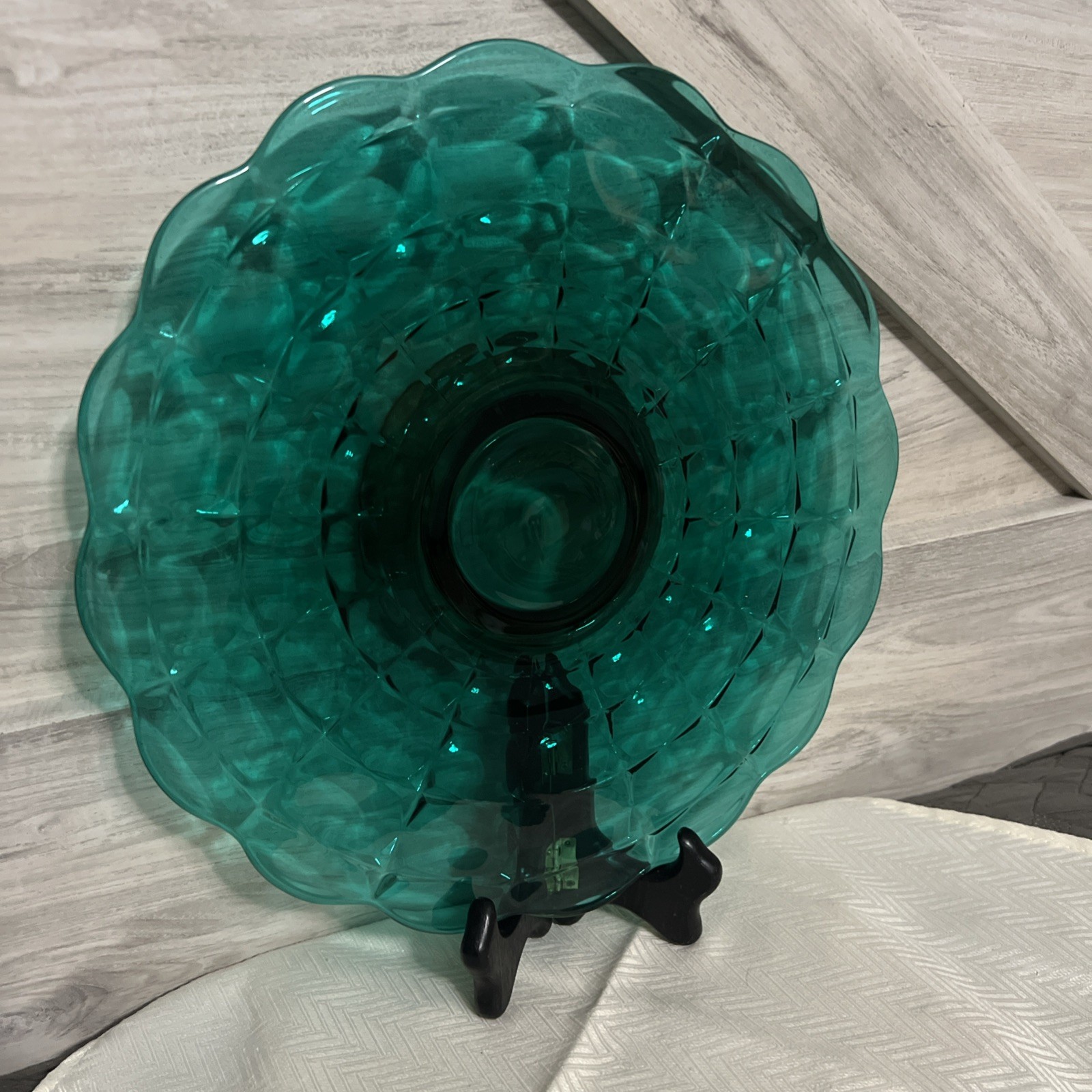 RARE VTG Teal Green Indiana Tiara Glass 13.25″ Constellation Cake Plate Stand