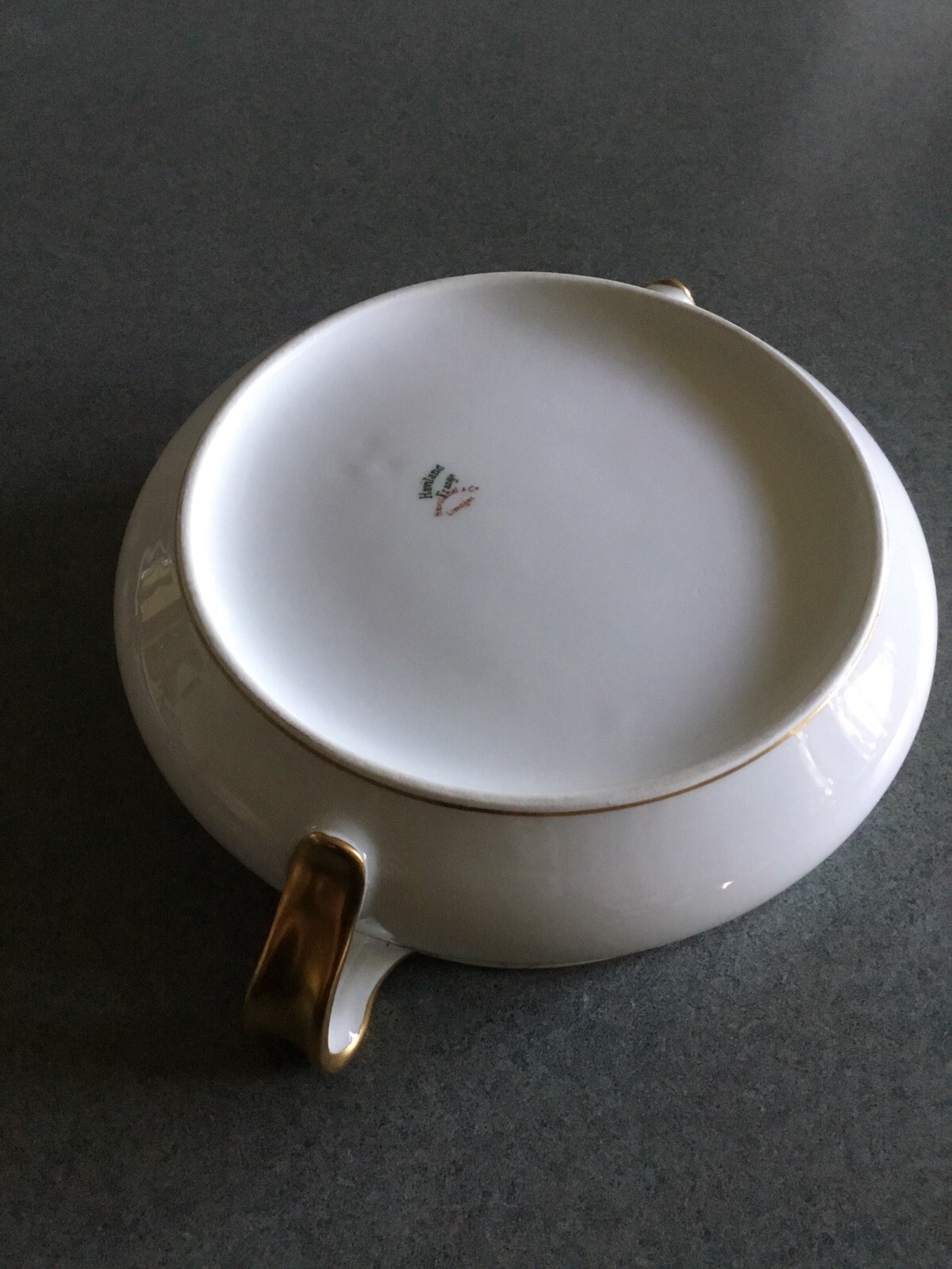 Haviland Limoges France Handled Casserole Dish Pink Rose Garland & Gold Trim
