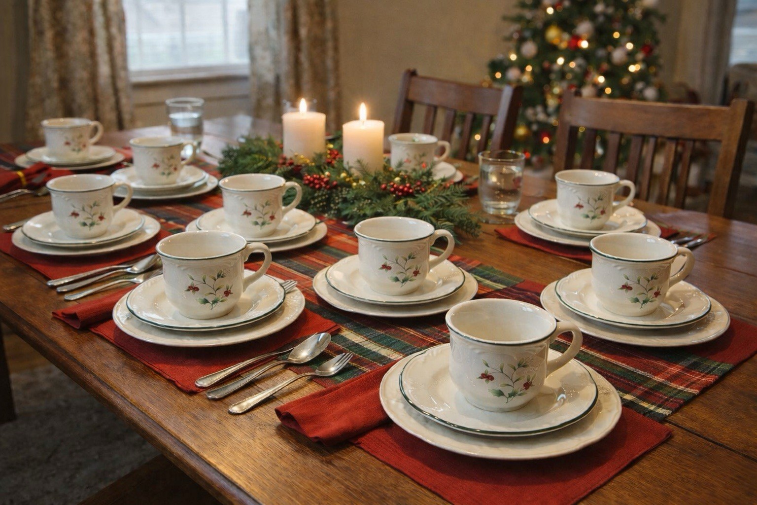 Pfaltzgraff Winterberry Christmas Holiday Mug Saucer Set Of 8 EUC Elegant Dining