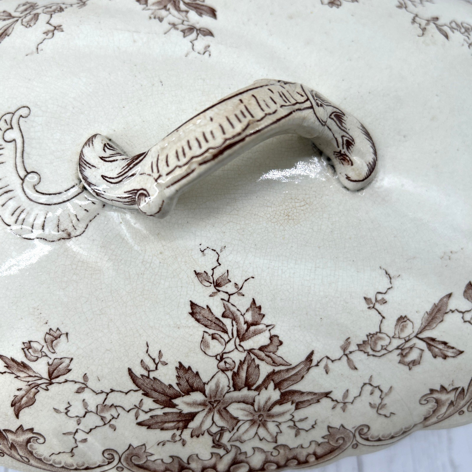 Antique 1800’s Brown Transferware Lidded Vegetable Dish Harvard H&CoC England