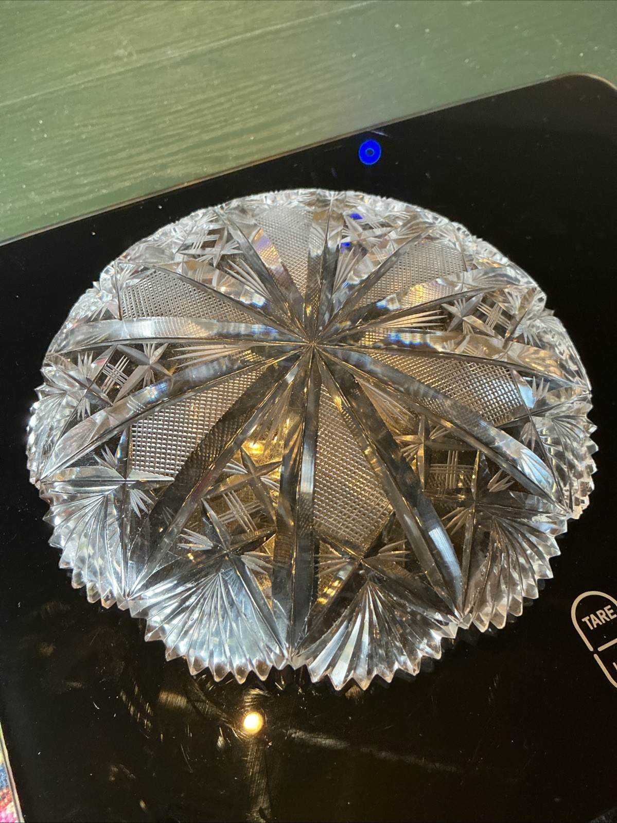 Antique American Brilliant Cut Glass 6.25” Plate/Dish Sawtooth Rim Rayed Mitres