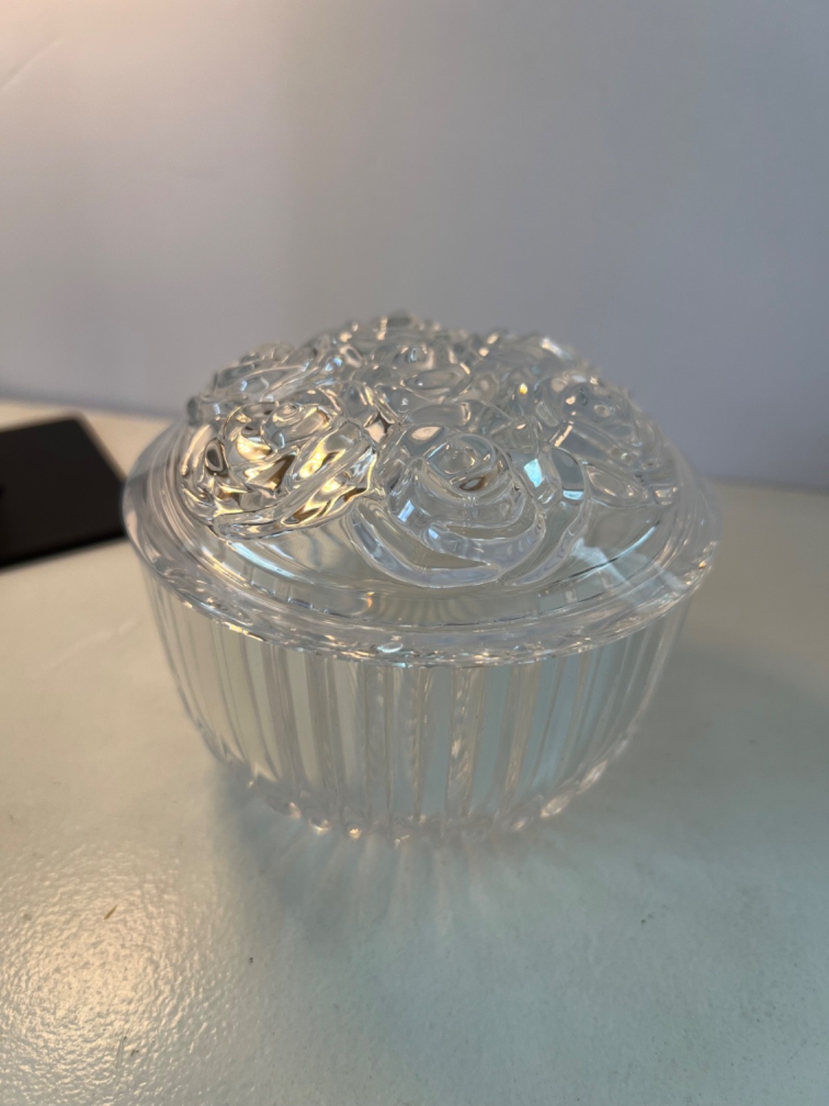“Roses” Trinket Candy Dish Pressed Clear Glass