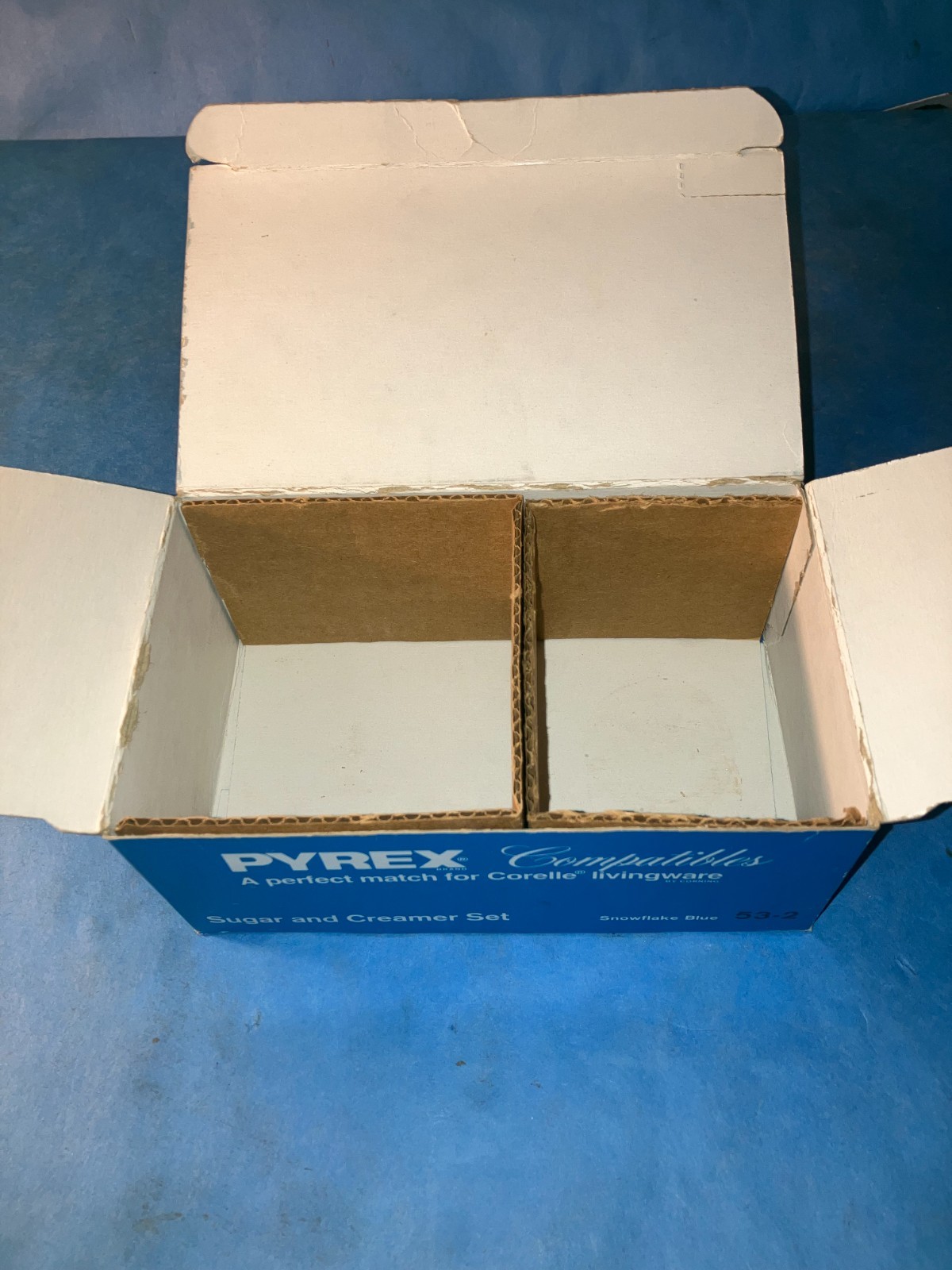 Pyrex Sugar Bowl and Creamer Set Snowflake Blue, with Lid and Box