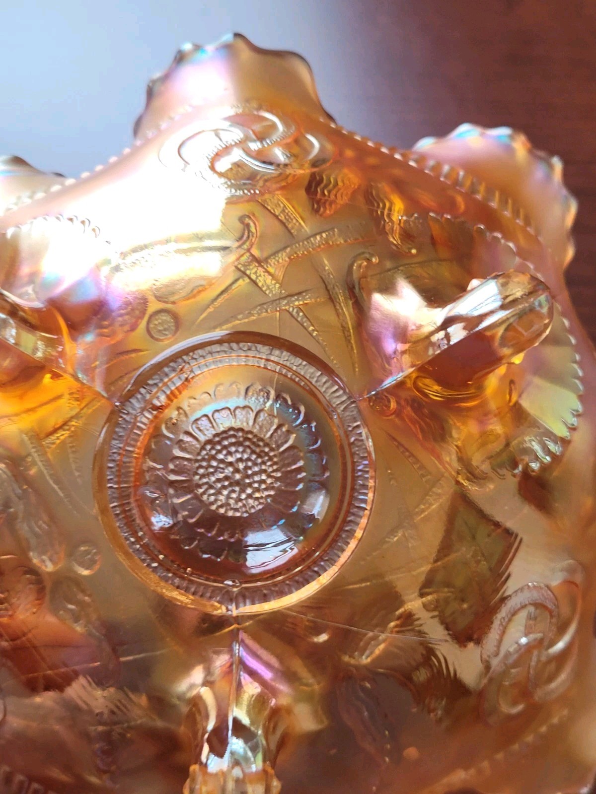 Super Pretty Marigold Northwood Carnival Glass Wishbone Bowl Ruffles n Rings EX.
