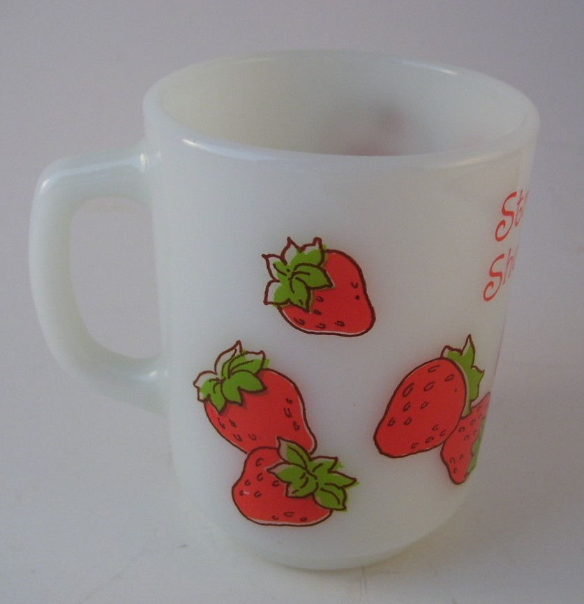 Fire-King Milk Glass Strawberry Shortcake Mug USA Vintage Anchor Hocking 1980