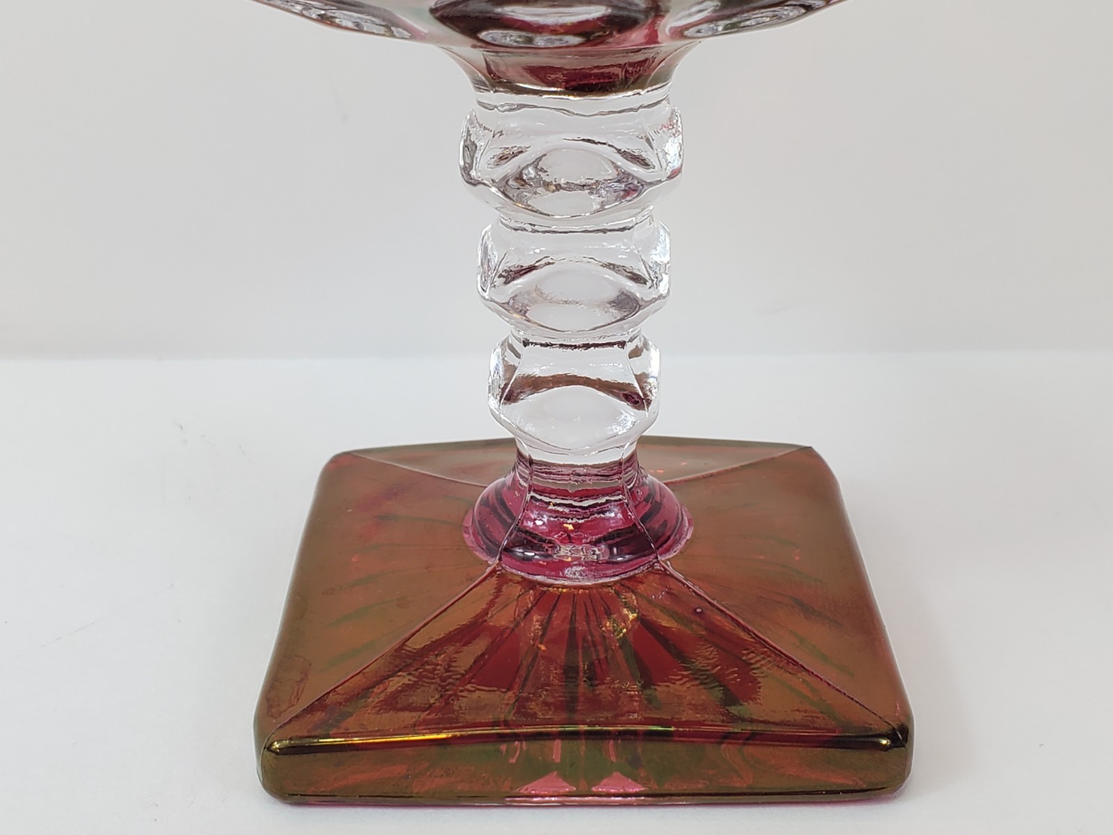 Vintage Westmoreland Compote Ruby Stain Ruffled Edge Glass Pedestal Bowl
