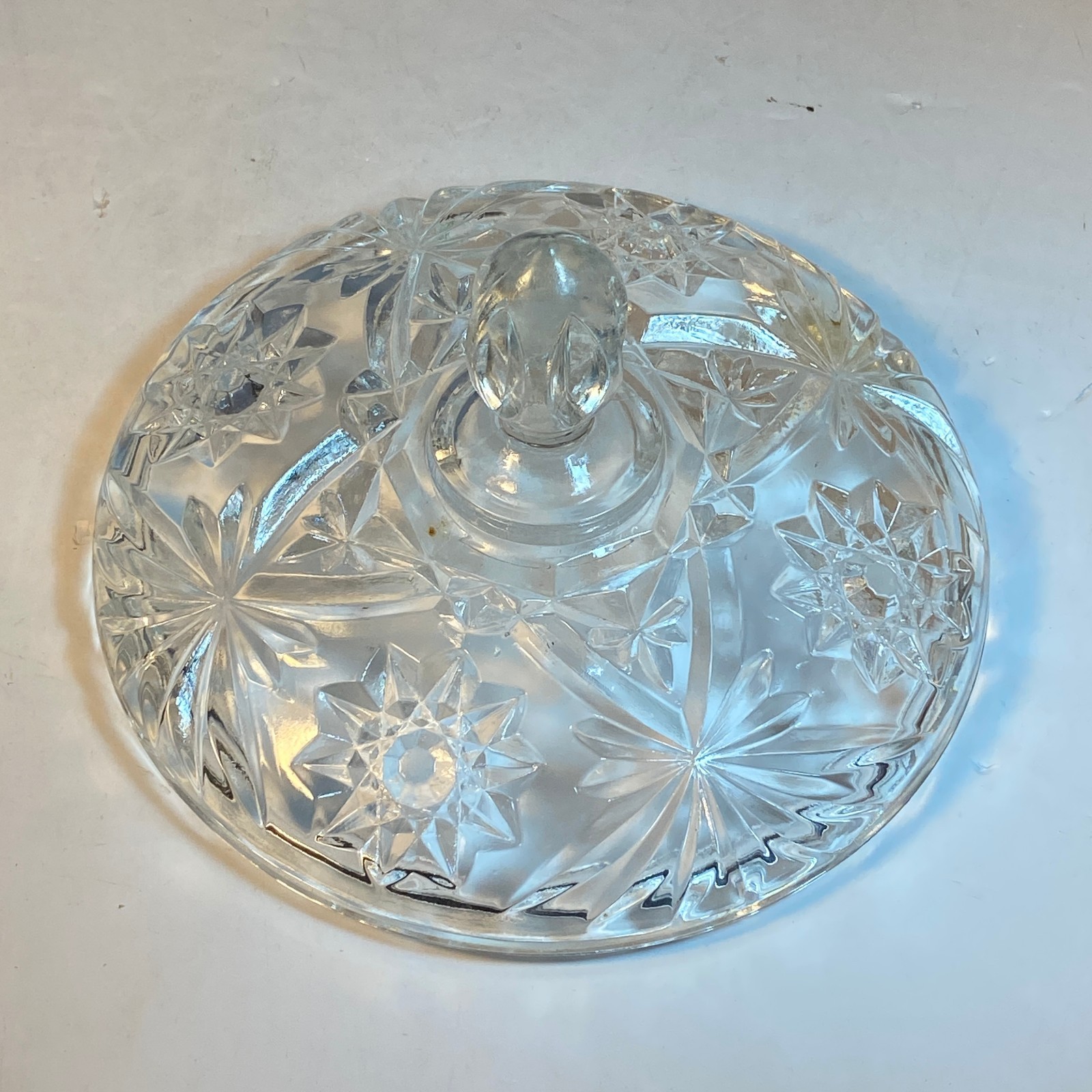 Vintage Glass Candy Dish Lid Only Hocking Star Pattern 7″