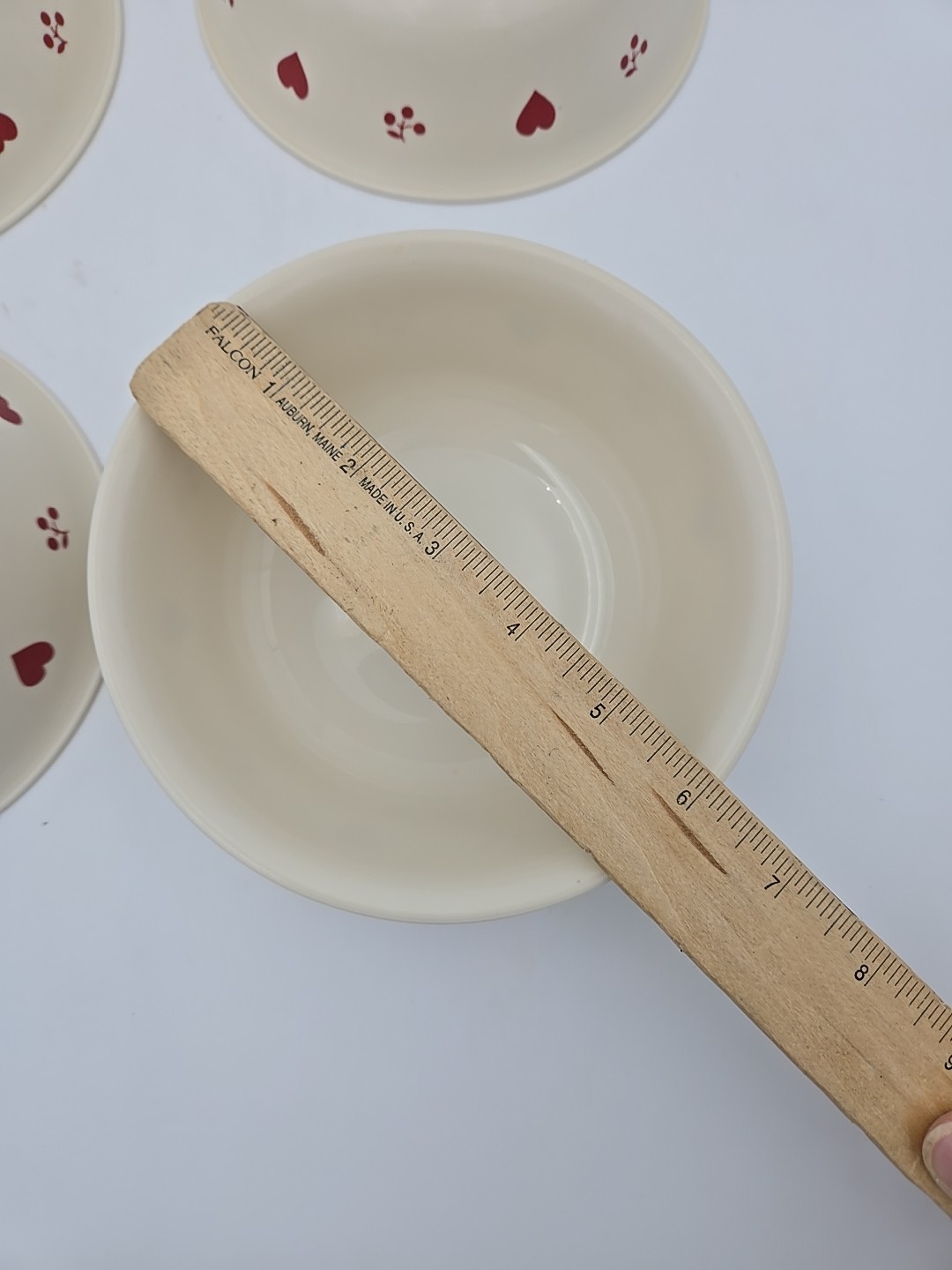 CORELLE Hometown Red Hearts Houses Blue Flowers Four Piece Cereal Bowls USED