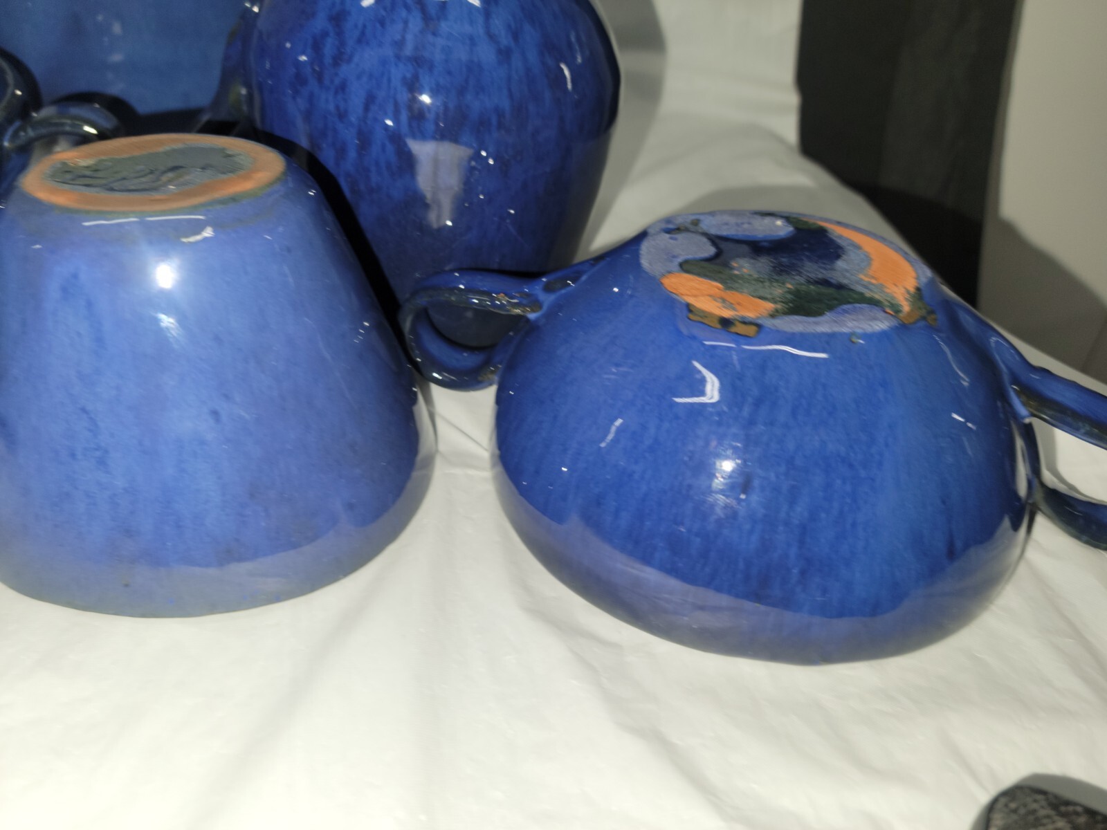 North Carolina pottery COLE POTTERY 9 cup and mug set blue glaze 4807