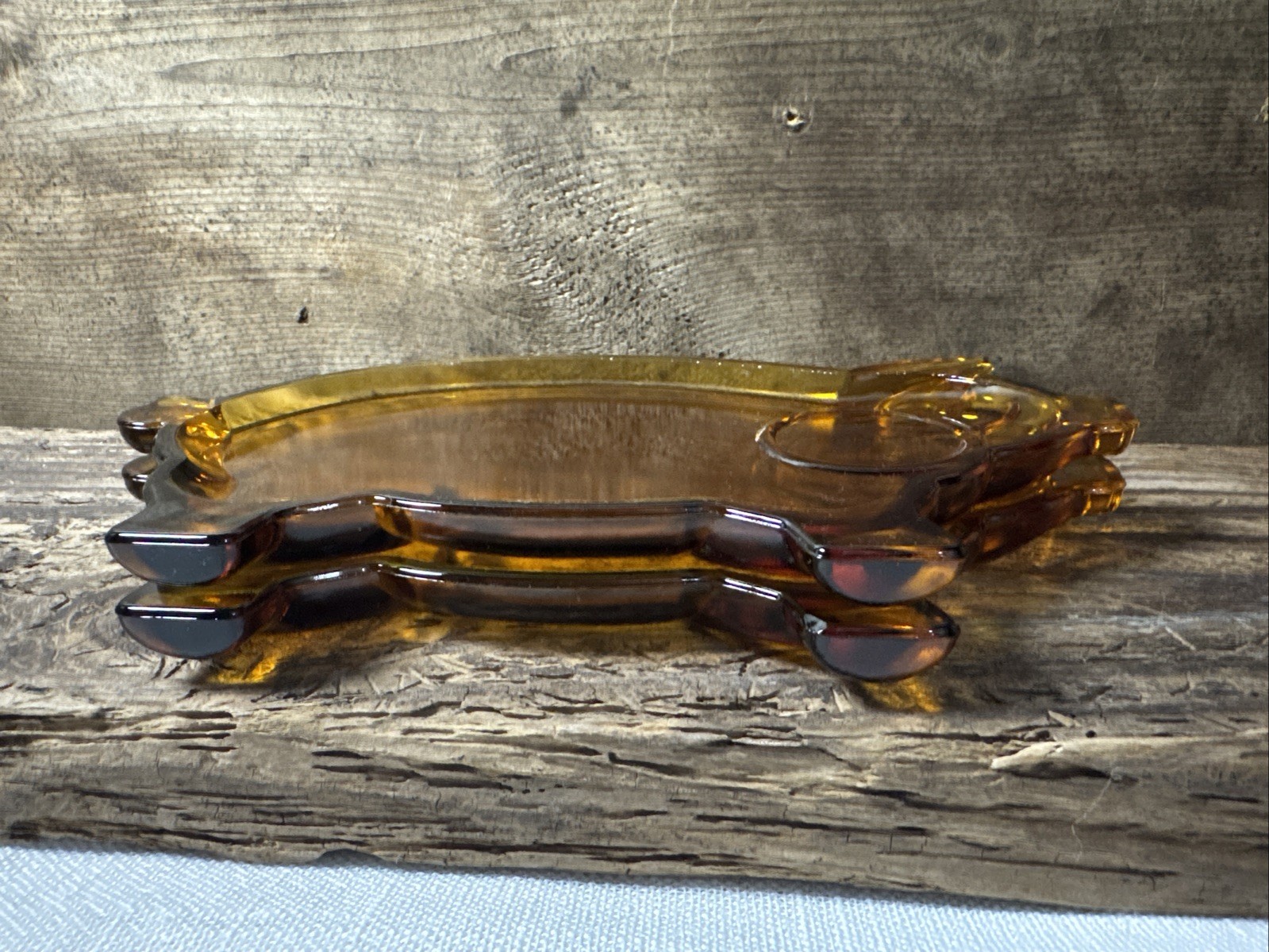 2 Set Of Vintage Amber Tiara Pig Shaped Snack Plate Cup Holder By Indiana Glass