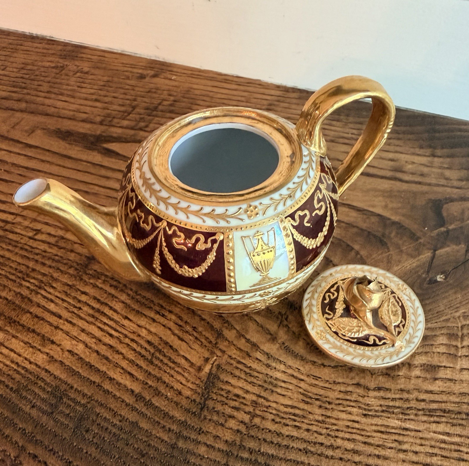 RICHARD KLEMM-Dresden Small Neoclassical Gilded Teapot with Rose Finial C 1910