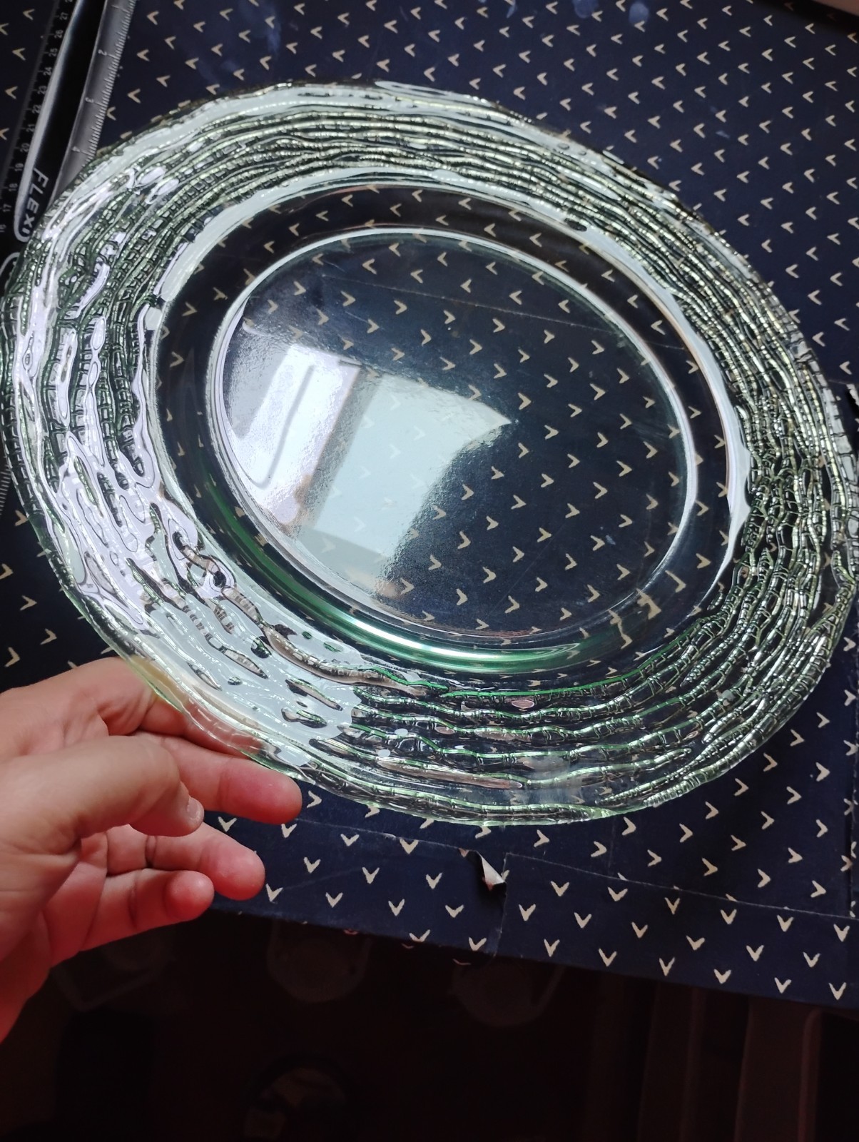 (7) Charger Plates Glass Silver Ruffle Bark Unbranded 12.5 Condition Varies