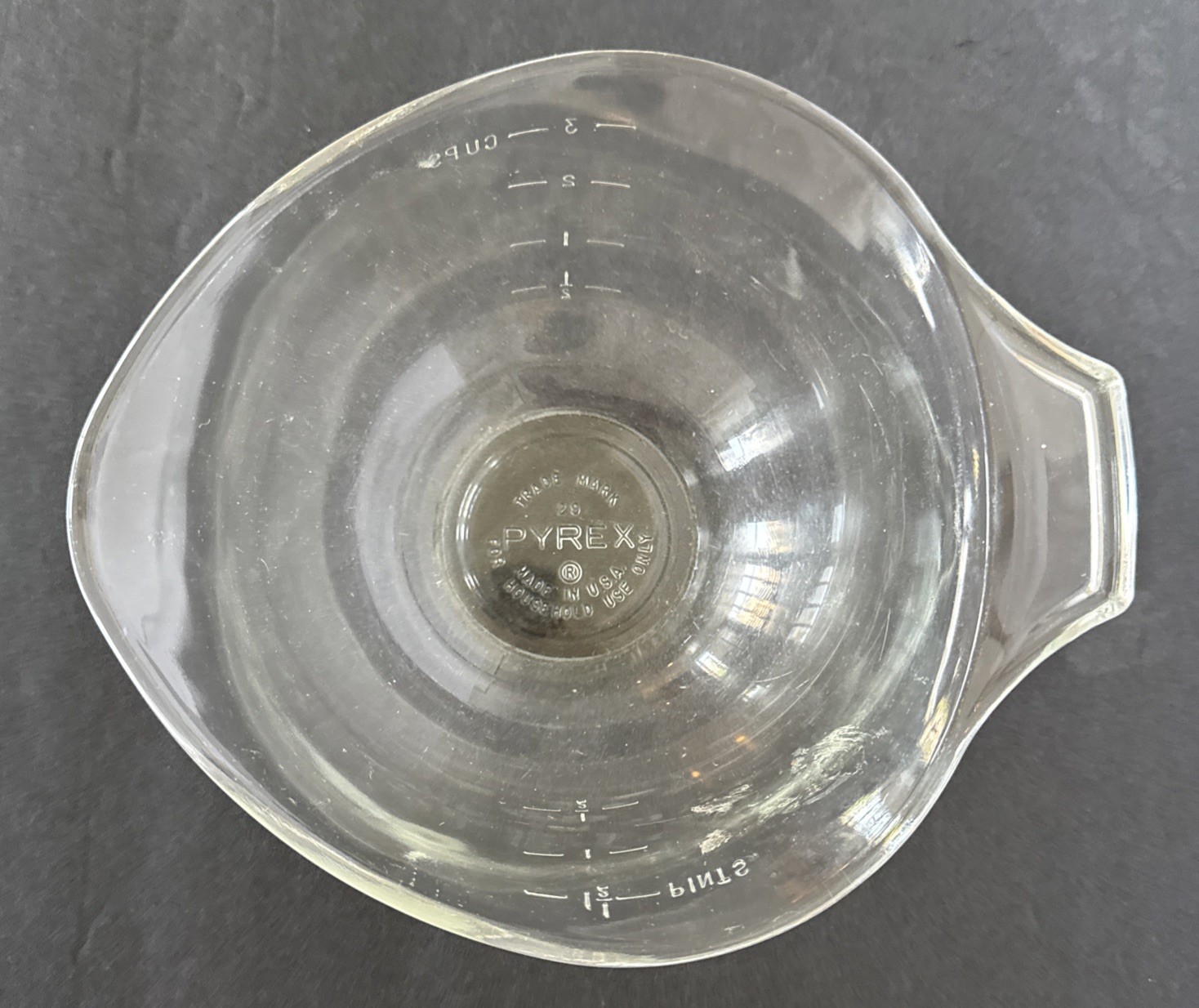 Pyrex Clear Glass Tear Drop 3 Cups Measuring Bowl 1.5 Pints Vintage 1970’s
