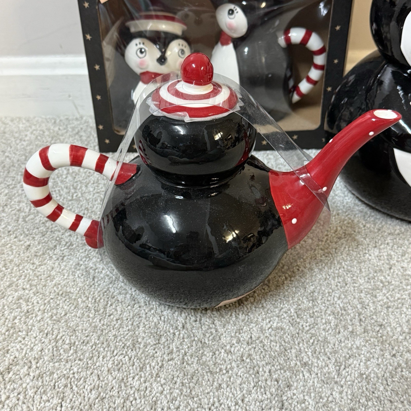 Johanna Parker Carnival Cottage Penquin Cookie Jar Sugar Creamer Set Bundle