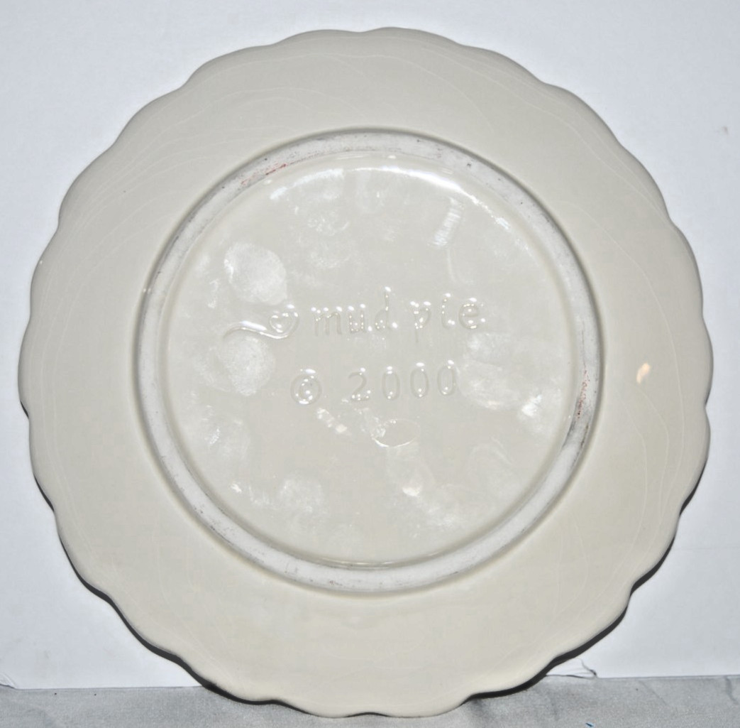 Vintage Mud Pie 2000 Ceramic Rabbit Fern Leaf Plate Majolica Style Easter 8”