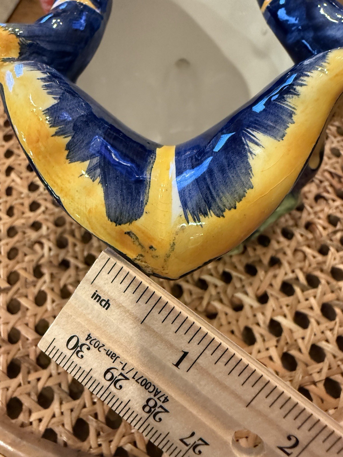 VTG ITALIAN HANDMADE POTTERY IRIS PITCHER MAJOLICA STYLE COBALT BLUE YELLOW
