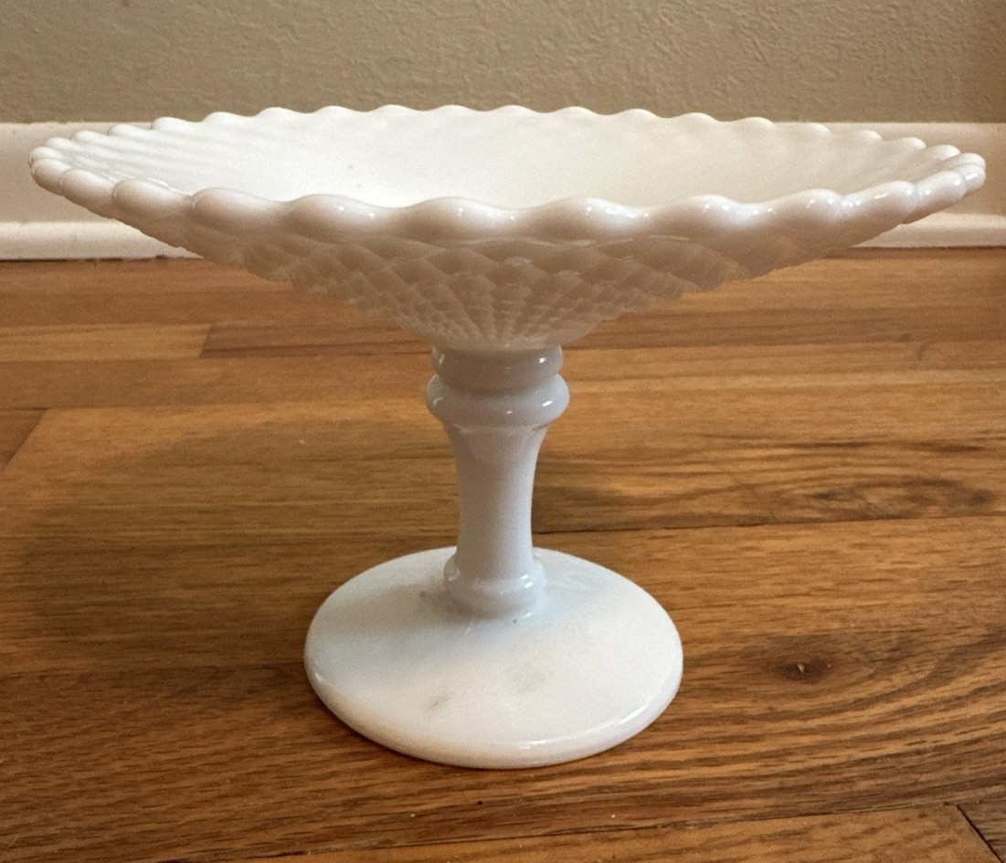 Vintage Westmoreland Glass Co Diamond Milk Glass Pedestal Compote Candy Dish